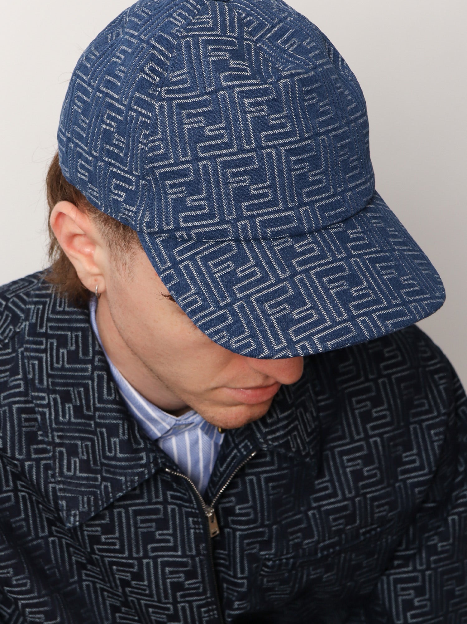 Fendi Men Ff Jacquard Denim Baseball Hat FENDI