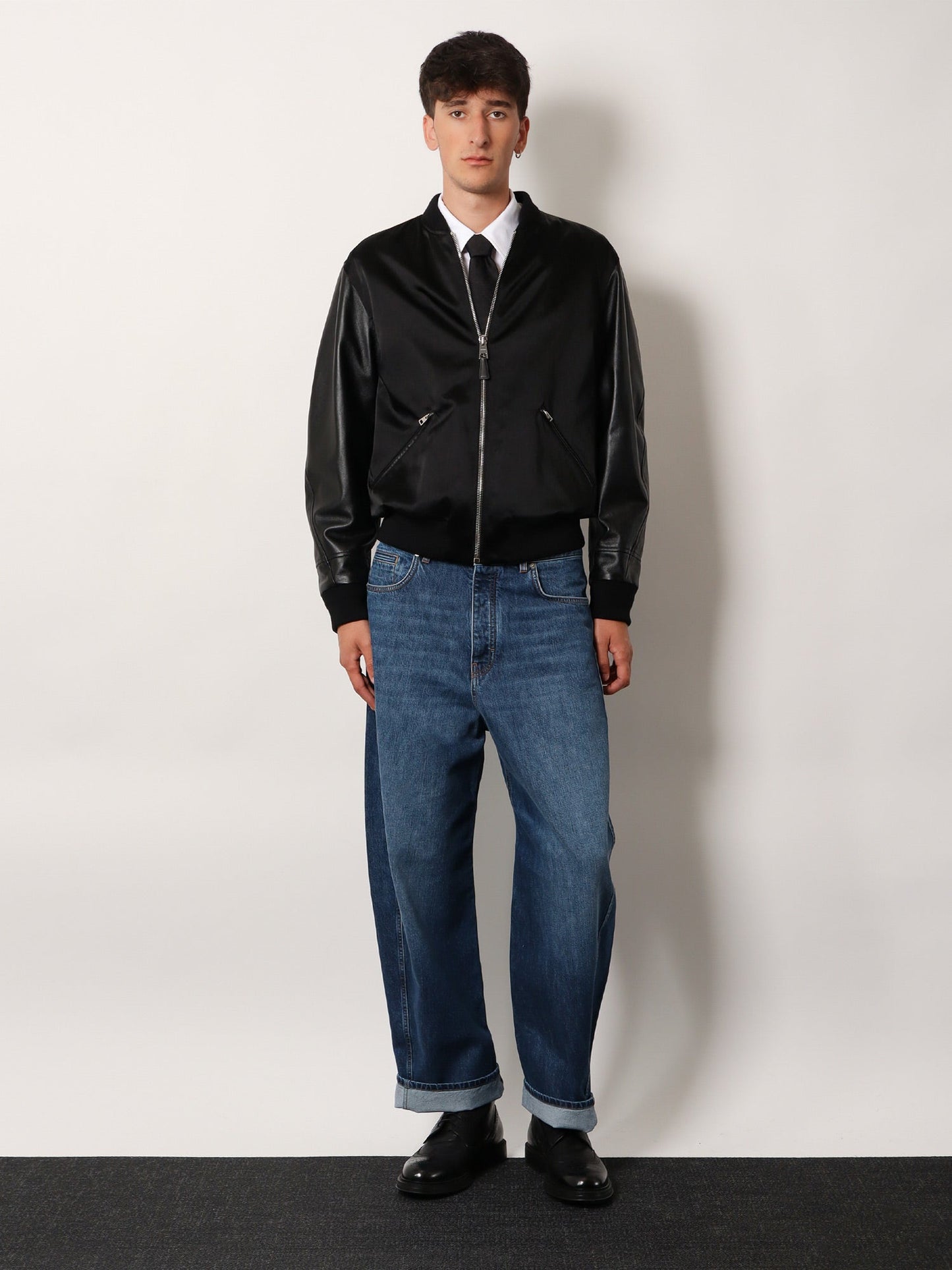 Givenchy Men Cotton And Nylon Jacket With Leather Sleeves GIVENCHY