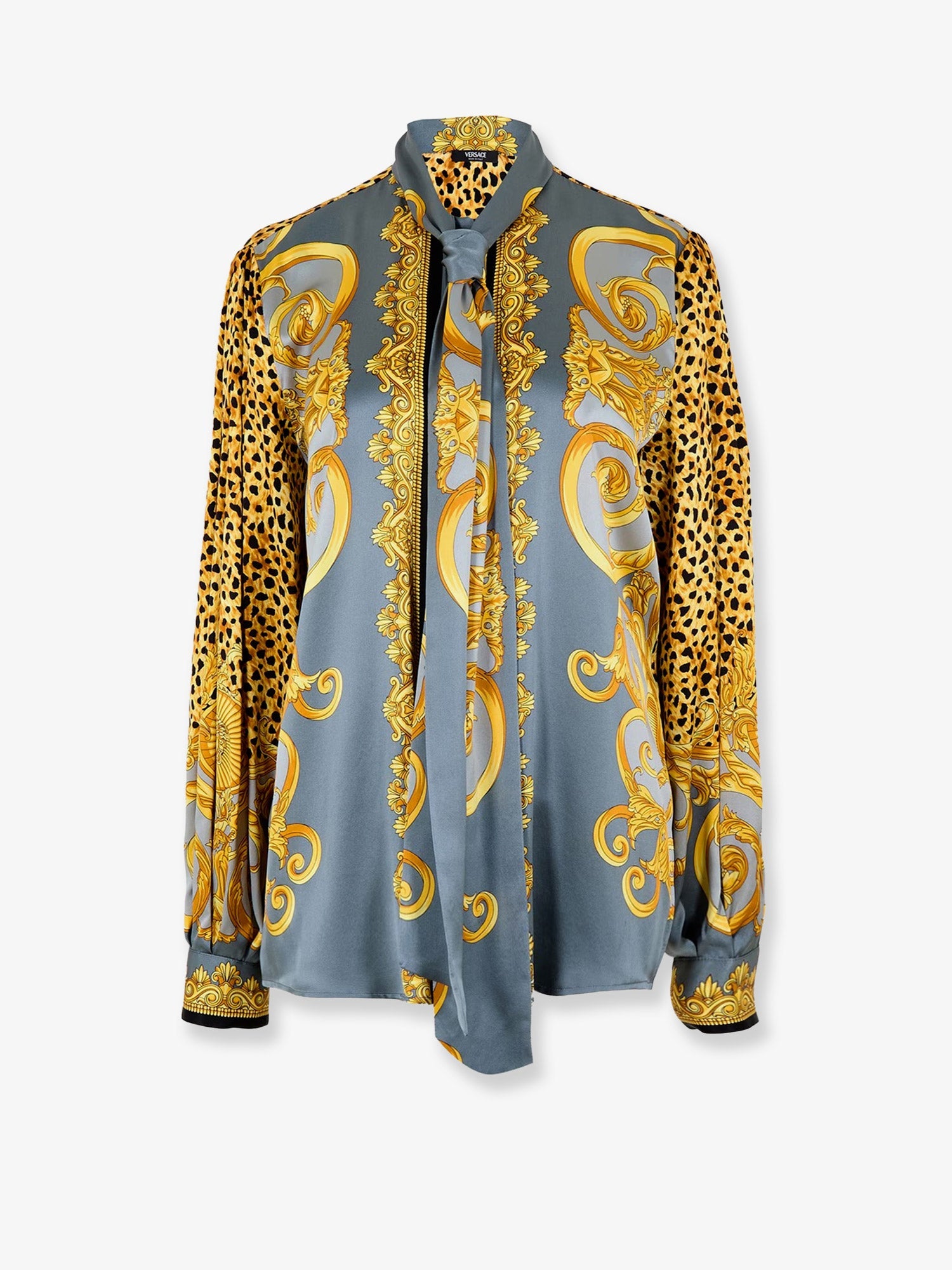 Versace Women Cheetah Foulard Lavalliere Silk Shirt VERSACE