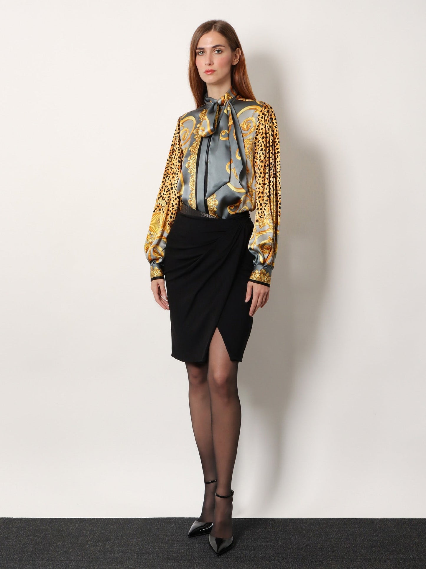 Versace Women Cheetah Foulard Lavalliere Silk Shirt VERSACE