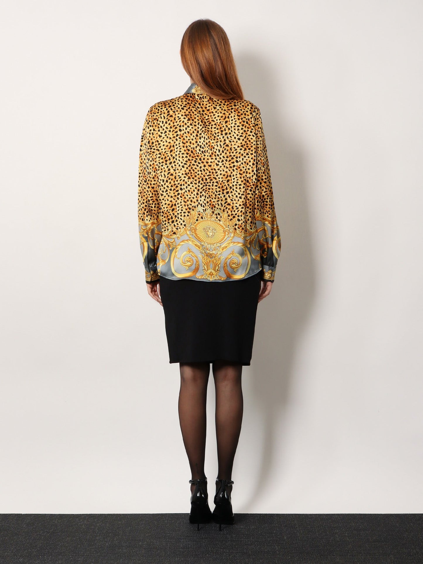 Versace Women Cheetah Foulard Lavalliere Silk Shirt VERSACE