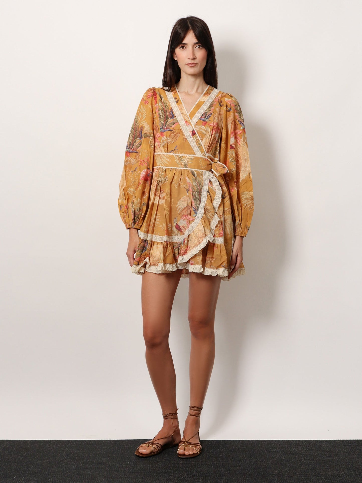 Zimmermann Women Frill Cotton Short Dress With Floral Print ZIMMERMANN