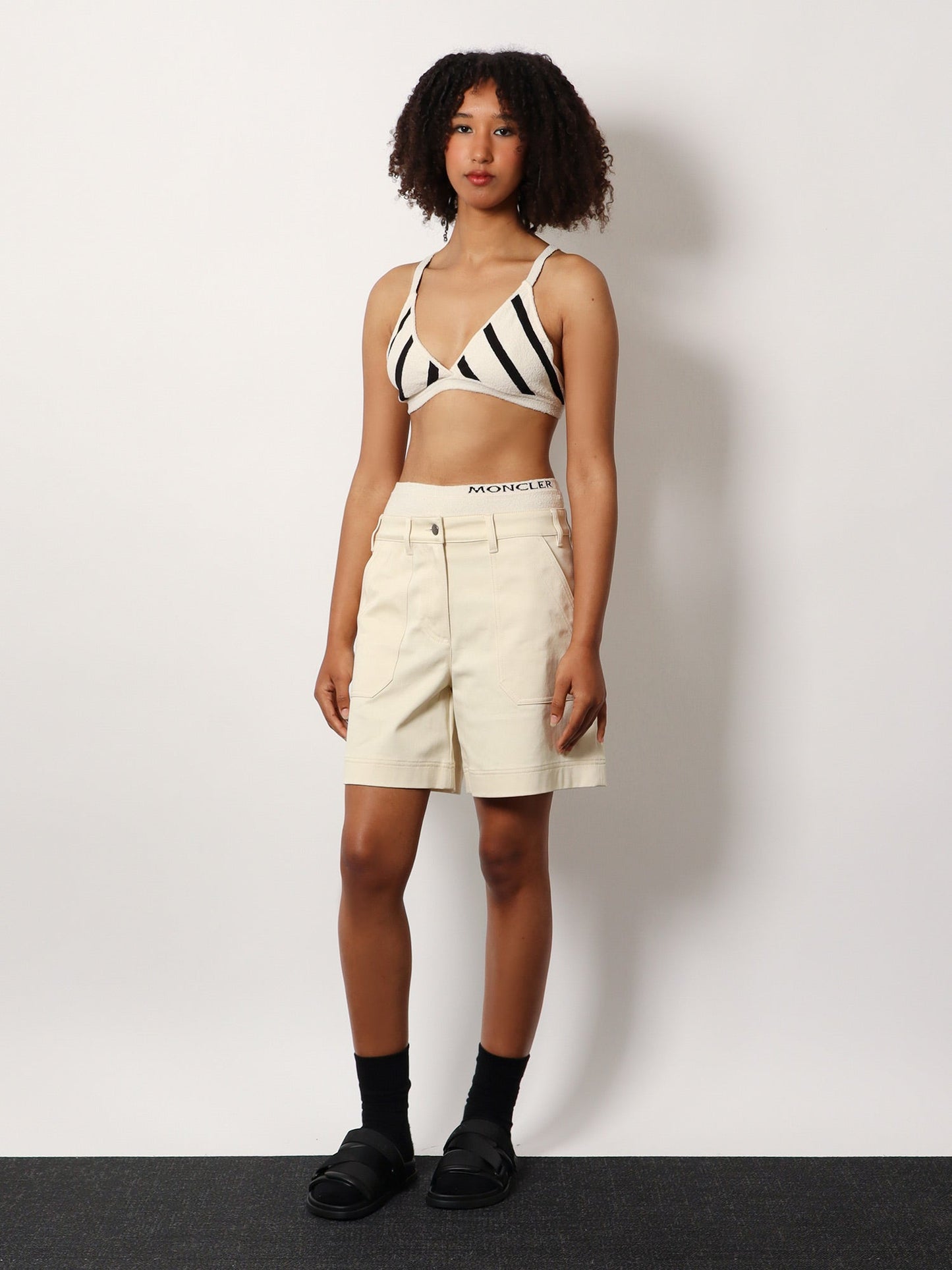 Moncler Women Stretch Cotton Shorts With Maxi Logo Patch MONCLER