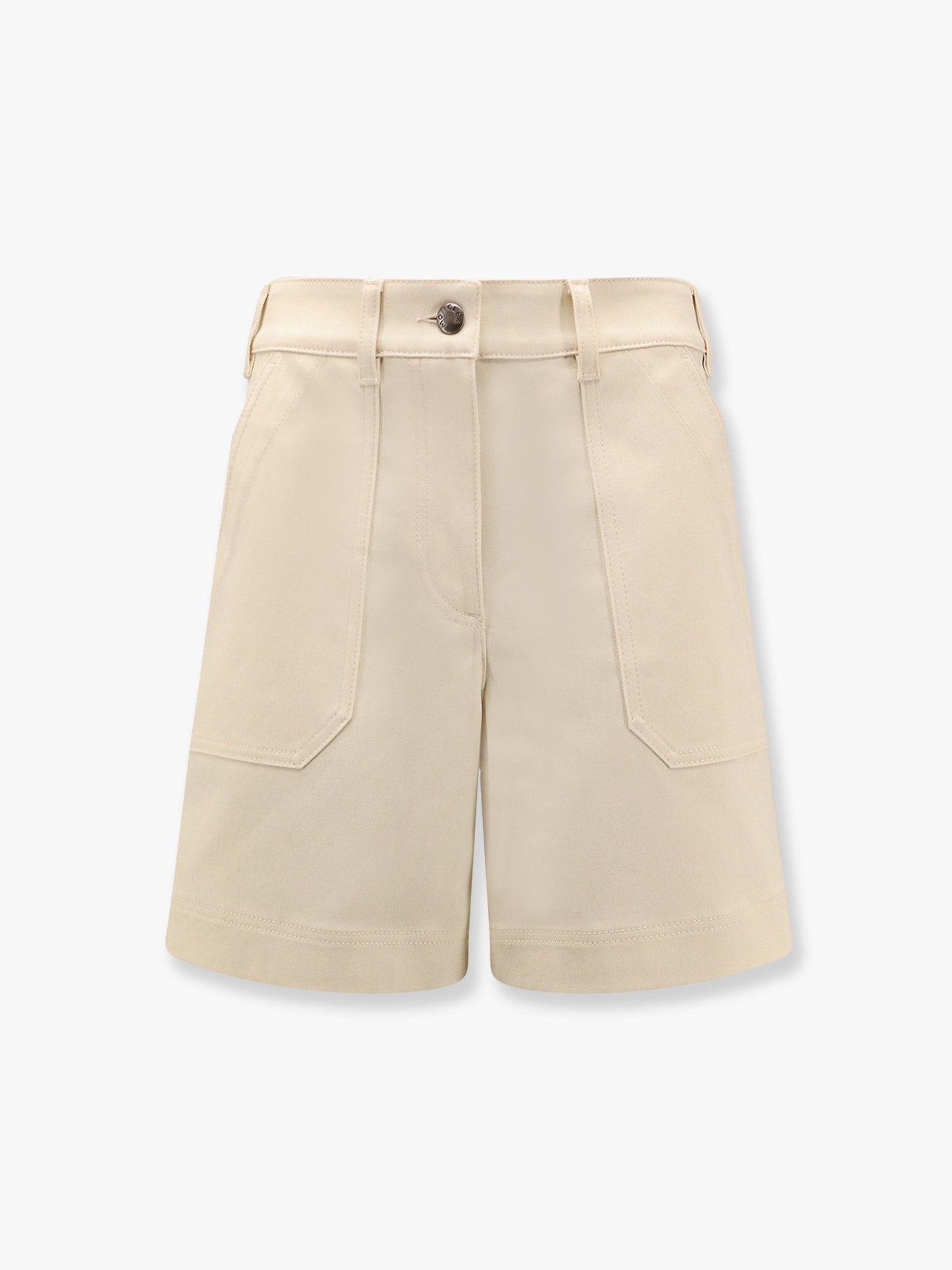 Moncler Women Stretch Cotton Shorts With Maxi Logo Patch MONCLER