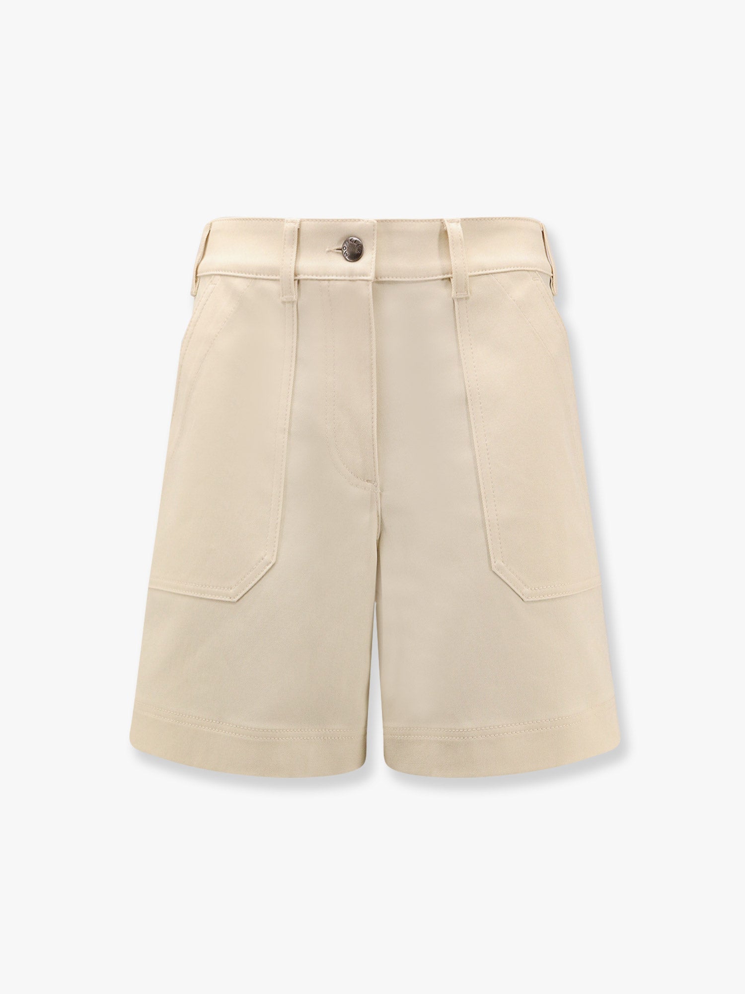Moncler Women Stretch Cotton Shorts With Maxi Logo Patch MONCLER