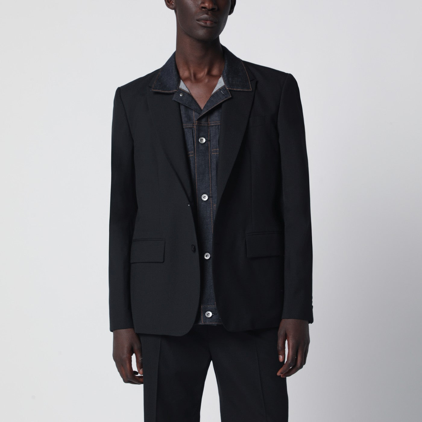 Sacai Black Single-Breasted Jacket With Denim Insert Men SACAI