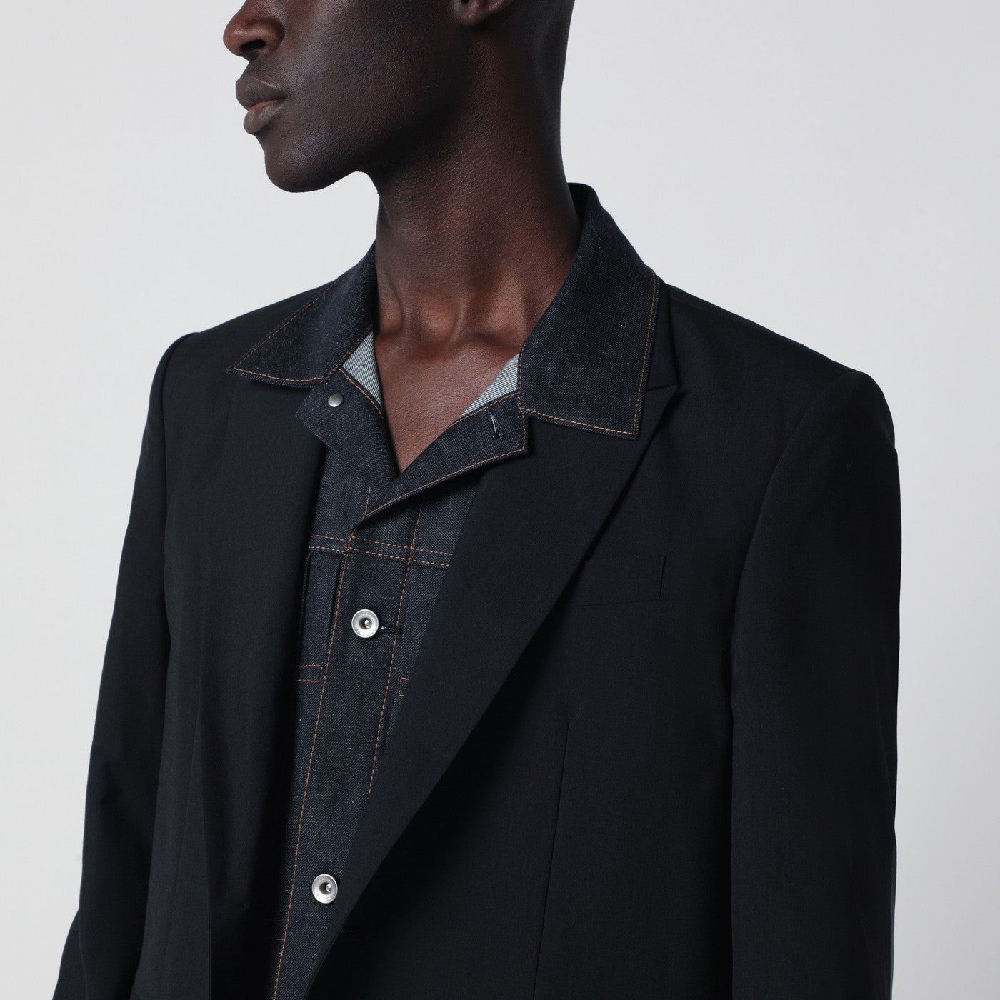 Sacai Black Single-Breasted Jacket With Denim Insert Men SACAI