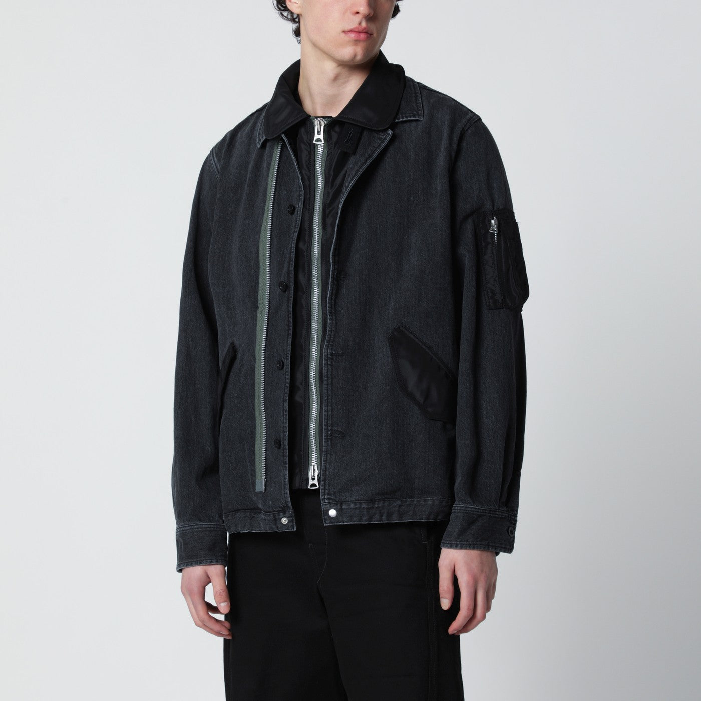 Sacai Black Denim Jacket With Nylon Inserts Men SACAI