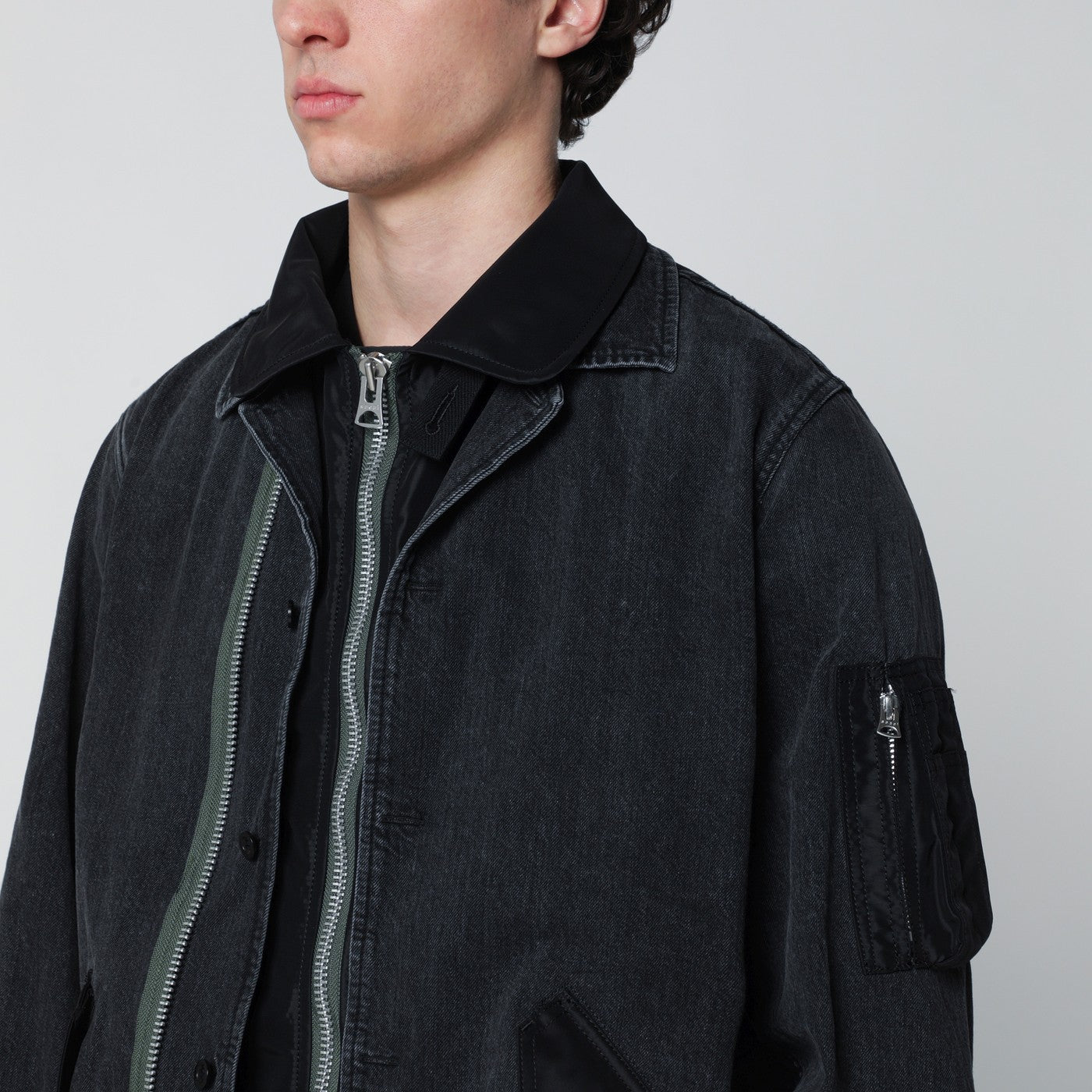 Sacai Black Denim Jacket With Nylon Inserts Men SACAI