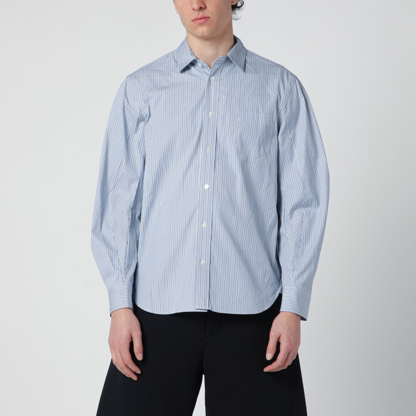 Sacai Light Blue Striped Cotton Shirt Men SACAI