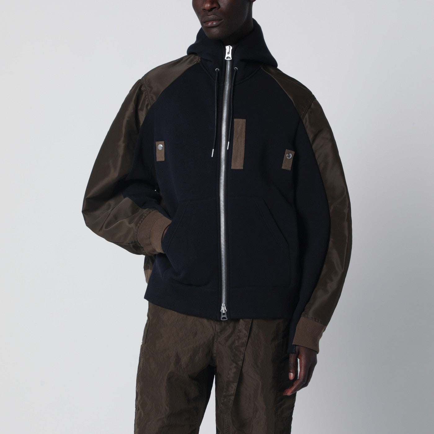 Sacai Navy/Kakhi Cotton-Blend Hoodie Men SACAI