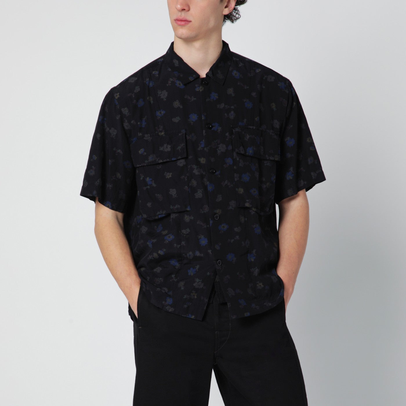 Sacai Black Shirt With Floral Print Men SACAI