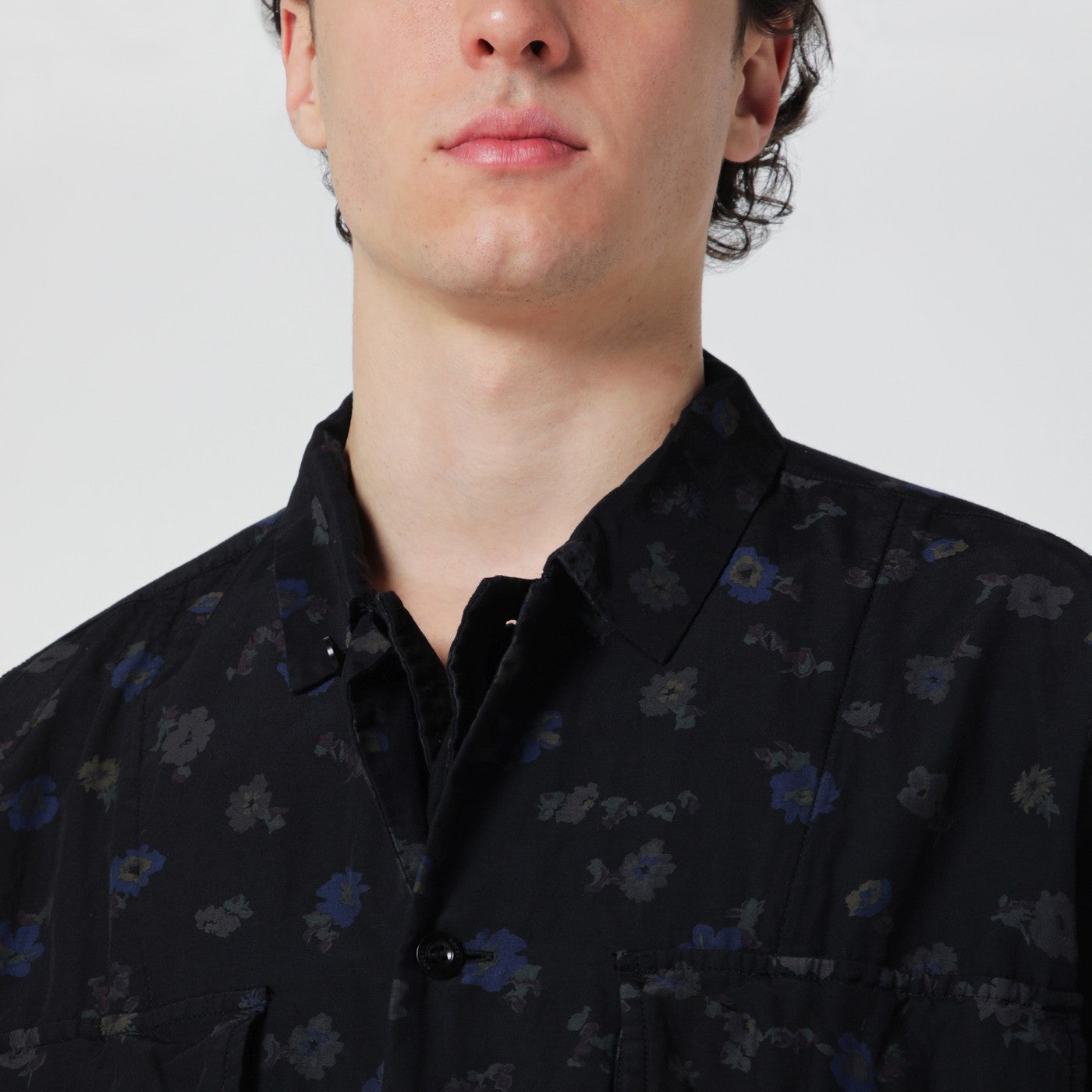 Sacai Black Shirt With Floral Print Men SACAI