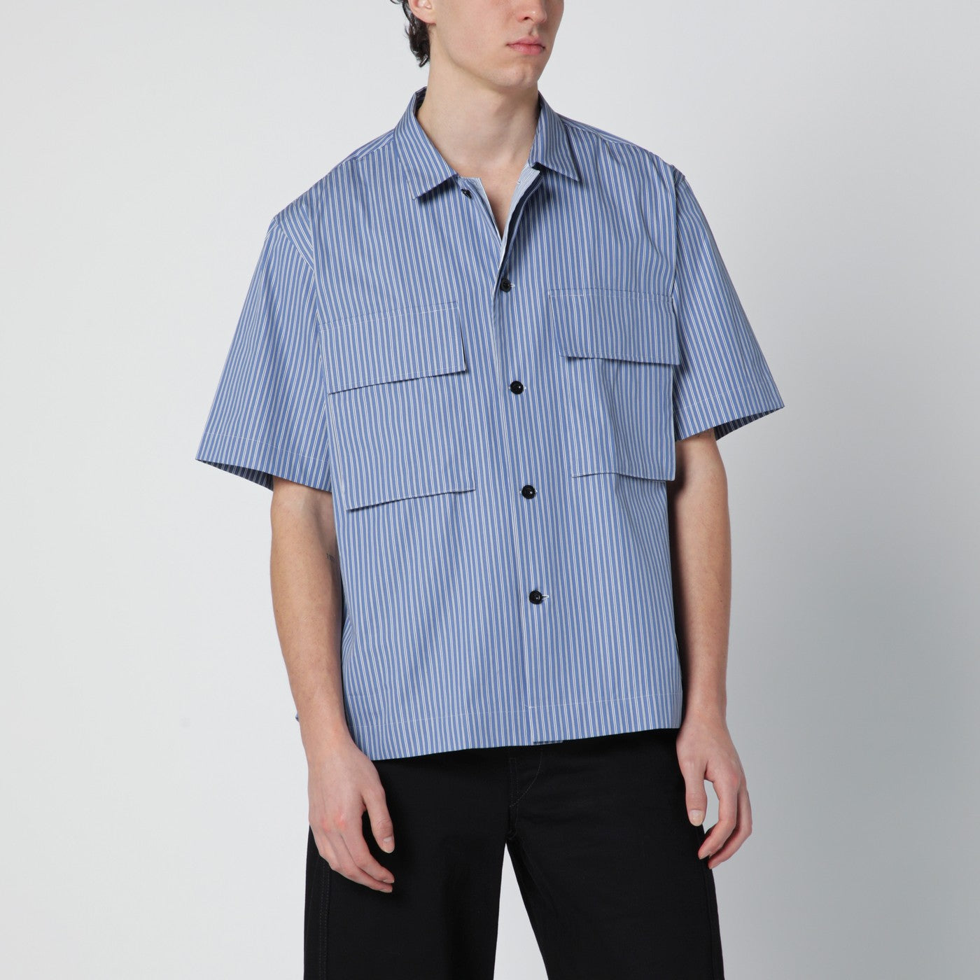 Sacai Light Blue Striped Cotton Shirt Men SACAI