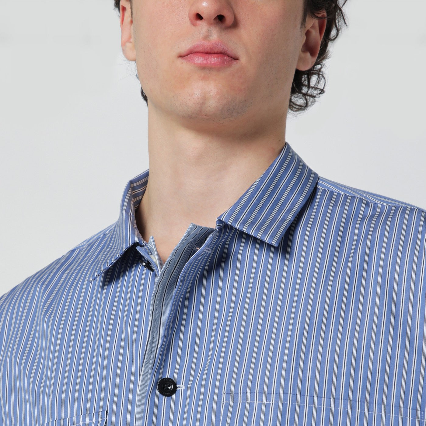 Sacai Light Blue Striped Cotton Shirt Men SACAI