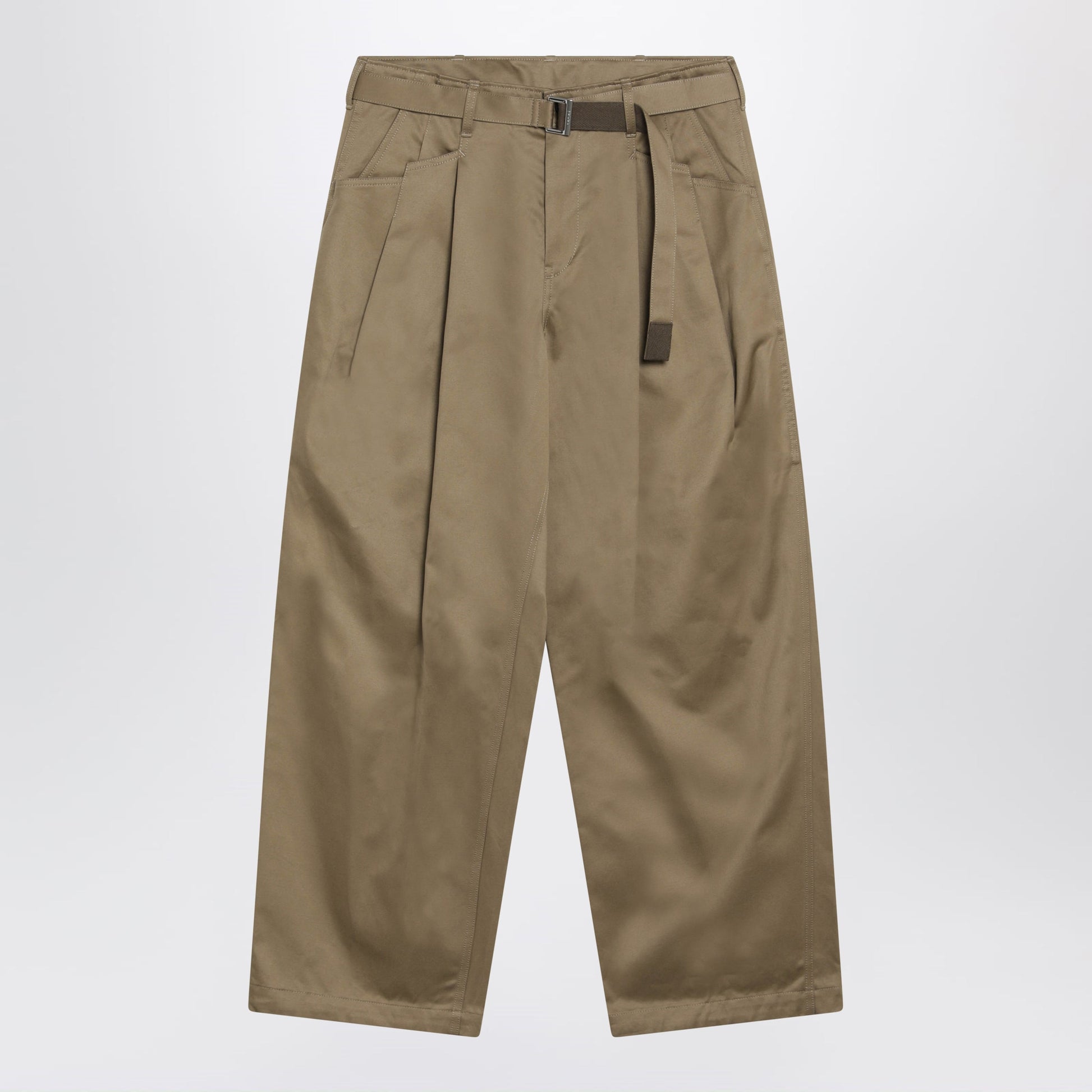 Sacai Beige Cotton Twill Trousers With Belt Men SACAI