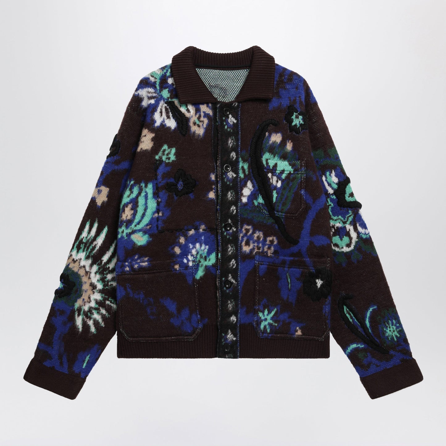 Sacai Brown Wool Jacket With Floral Pattern Men SACAI