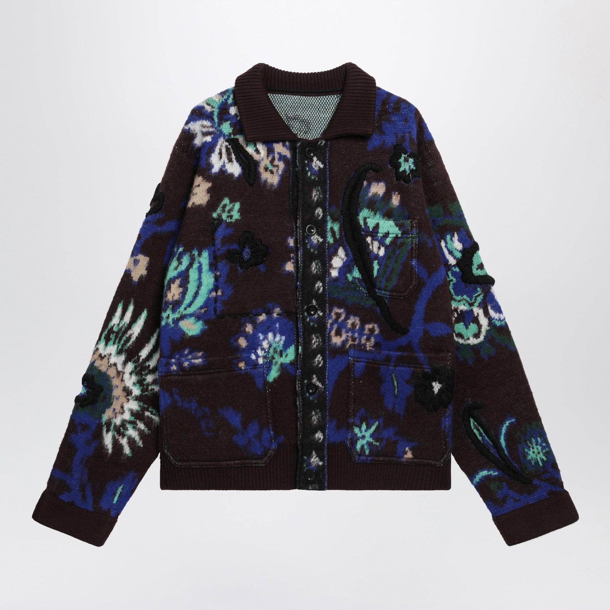 Sacai Brown Wool Jacket With Floral Pattern Men SACAI