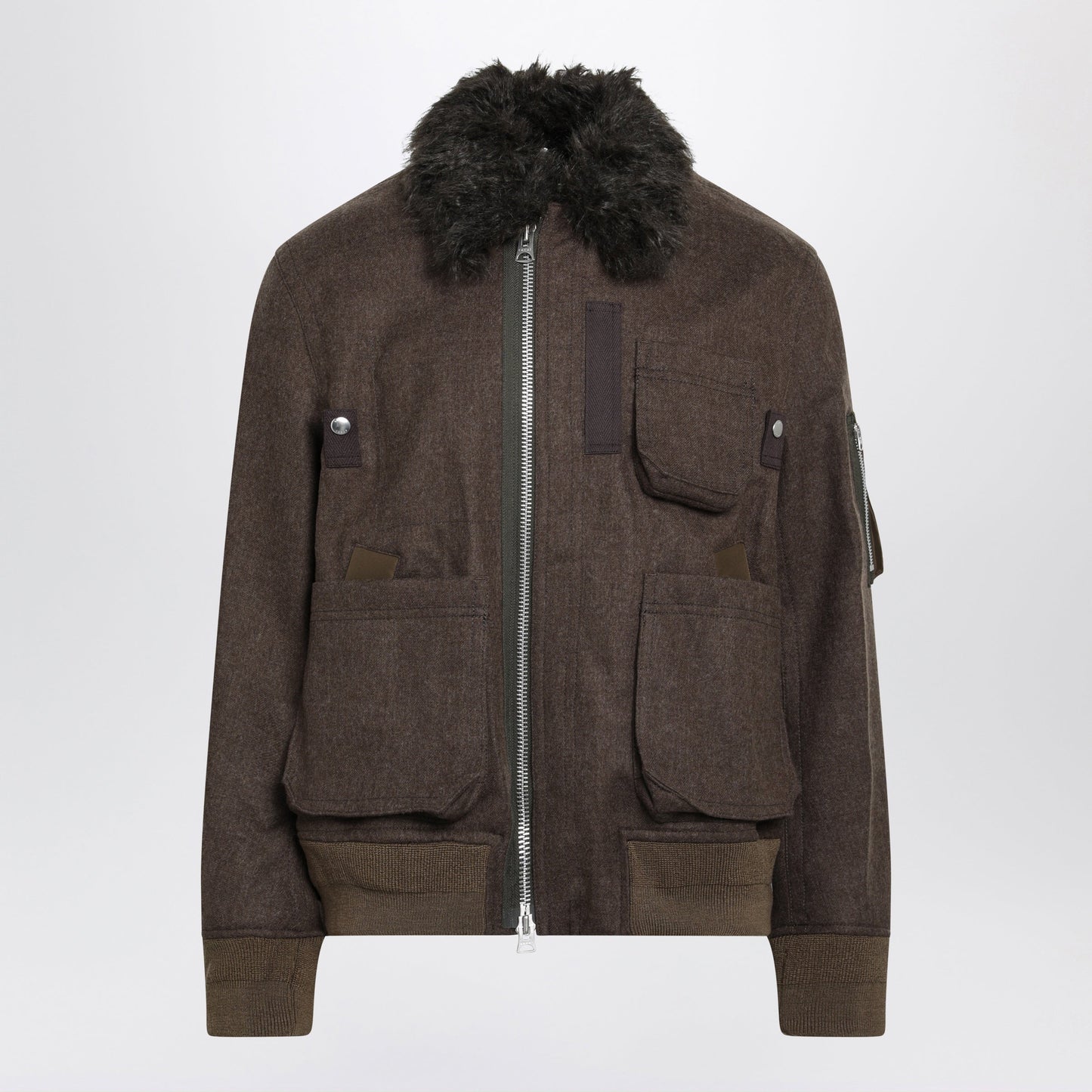 Sacai Brown Melton Wool Blouson Jacket Men SACAI