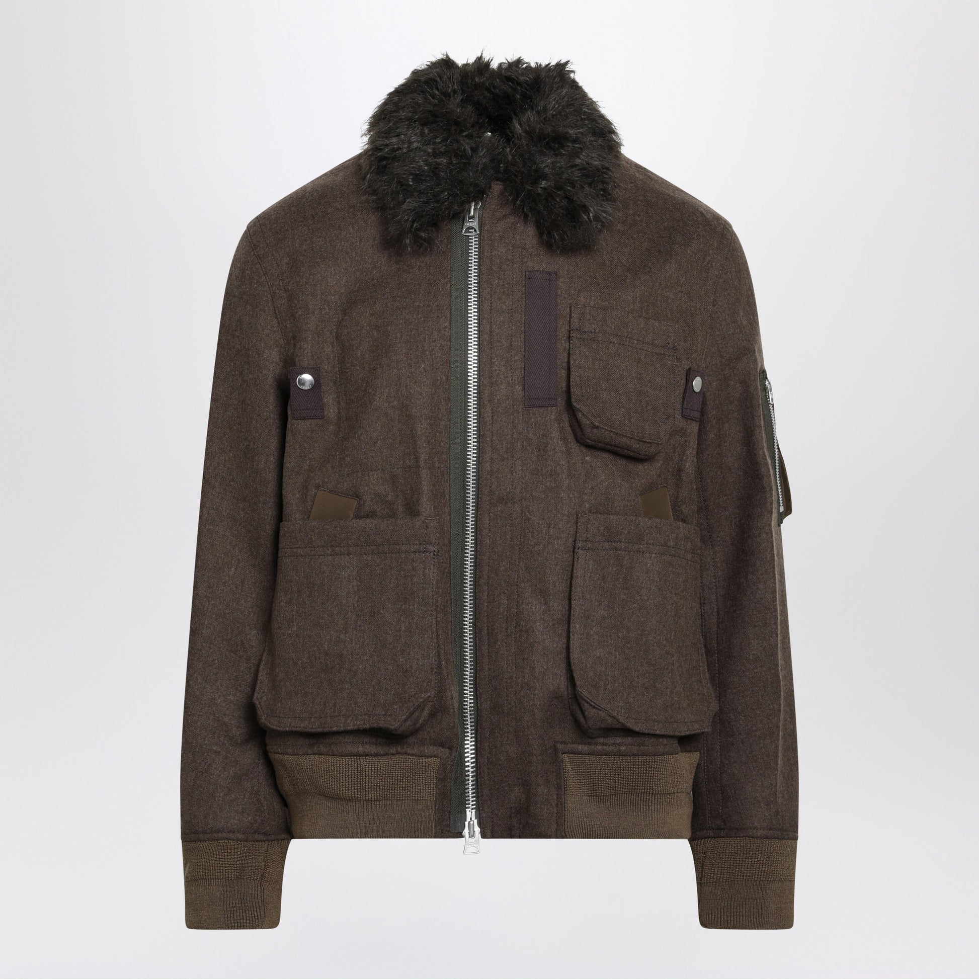 Sacai Brown Melton Wool Blouson Jacket Men SACAI