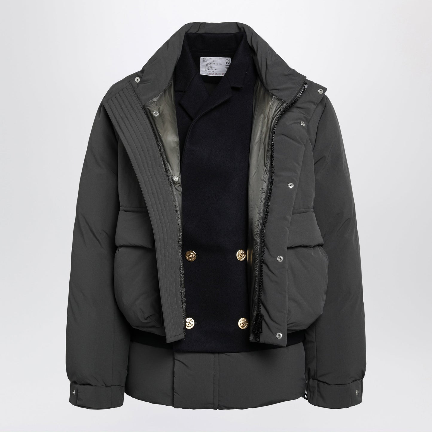 Sacai Khaki Green/Navy Blue Down Jacket With Wool Insert Men SACAI