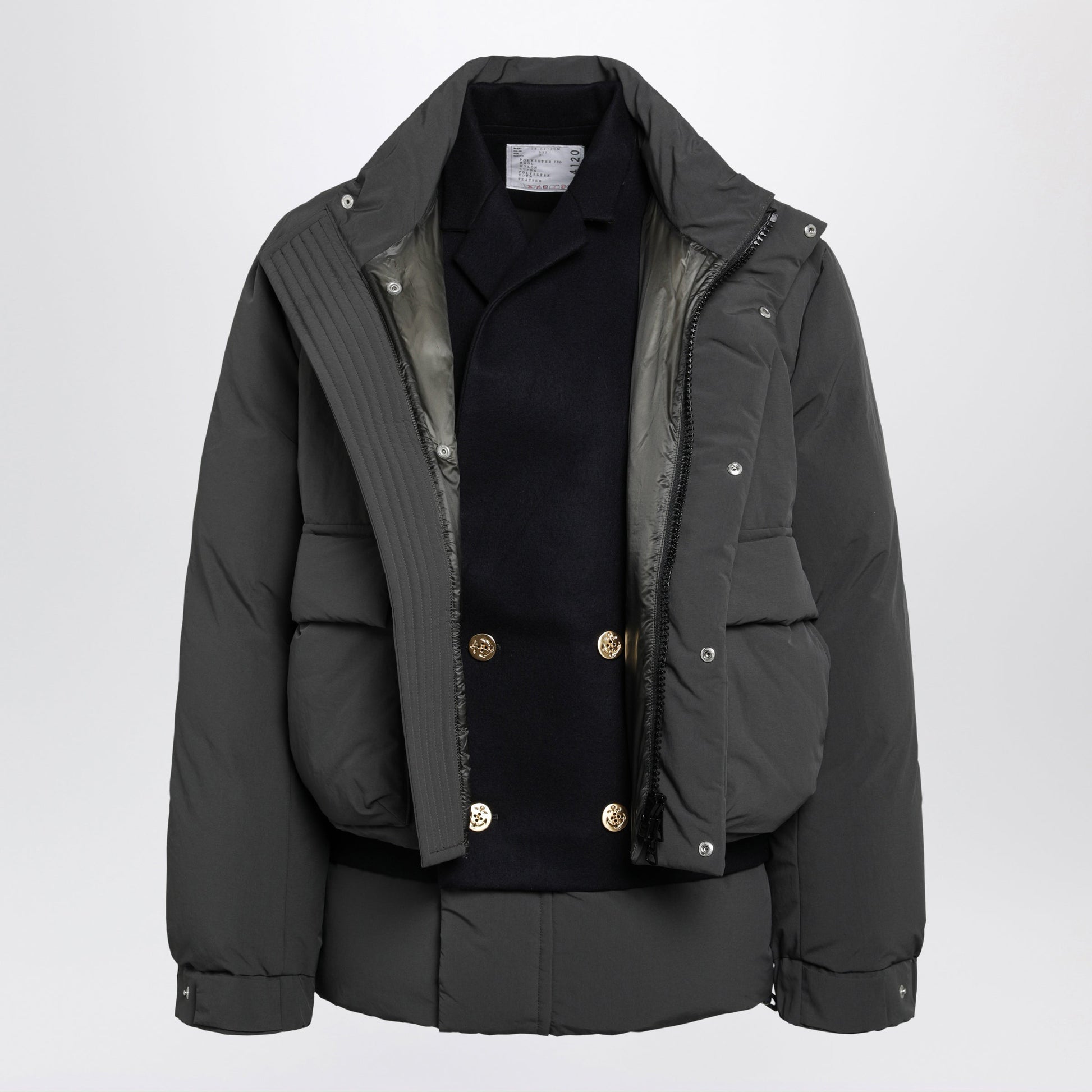 Sacai Khaki Green/Navy Blue Down Jacket With Wool Insert Men SACAI