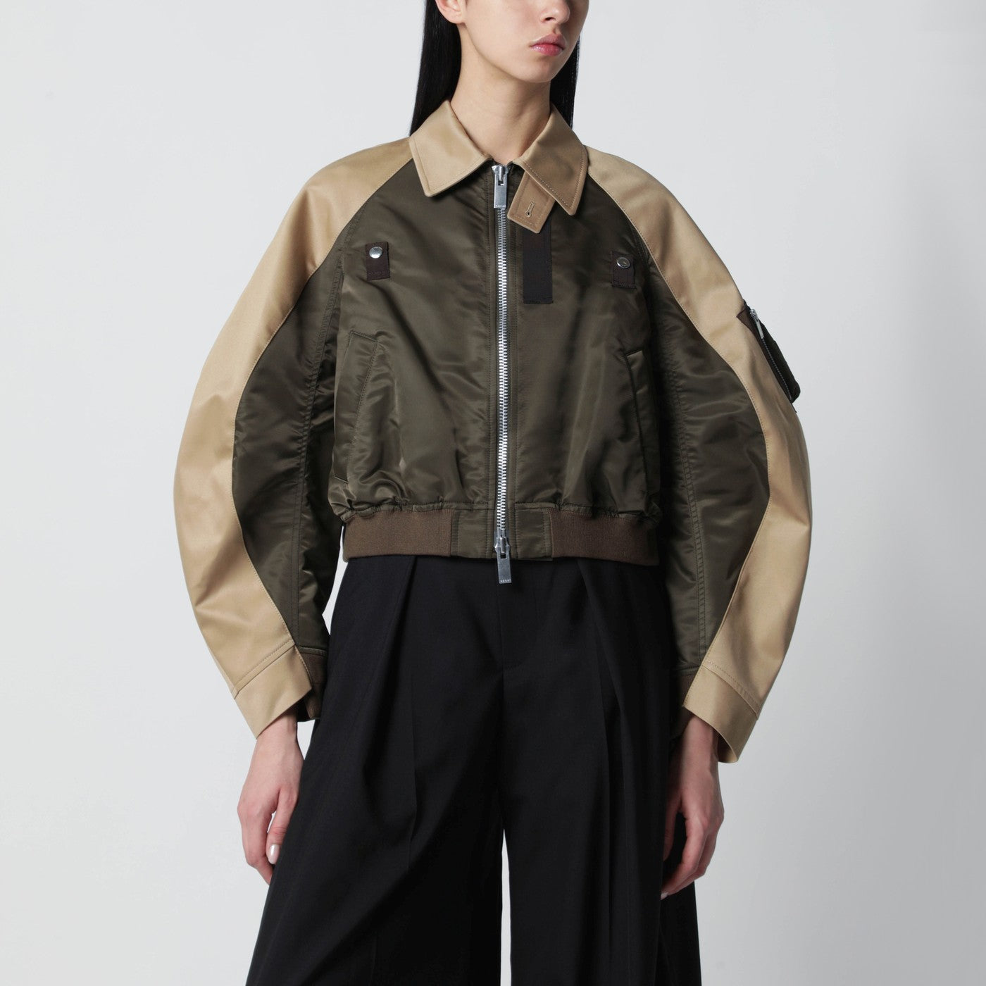 Sacai Khaki Green/Beige Nylon Zip Jacket Women SACAI