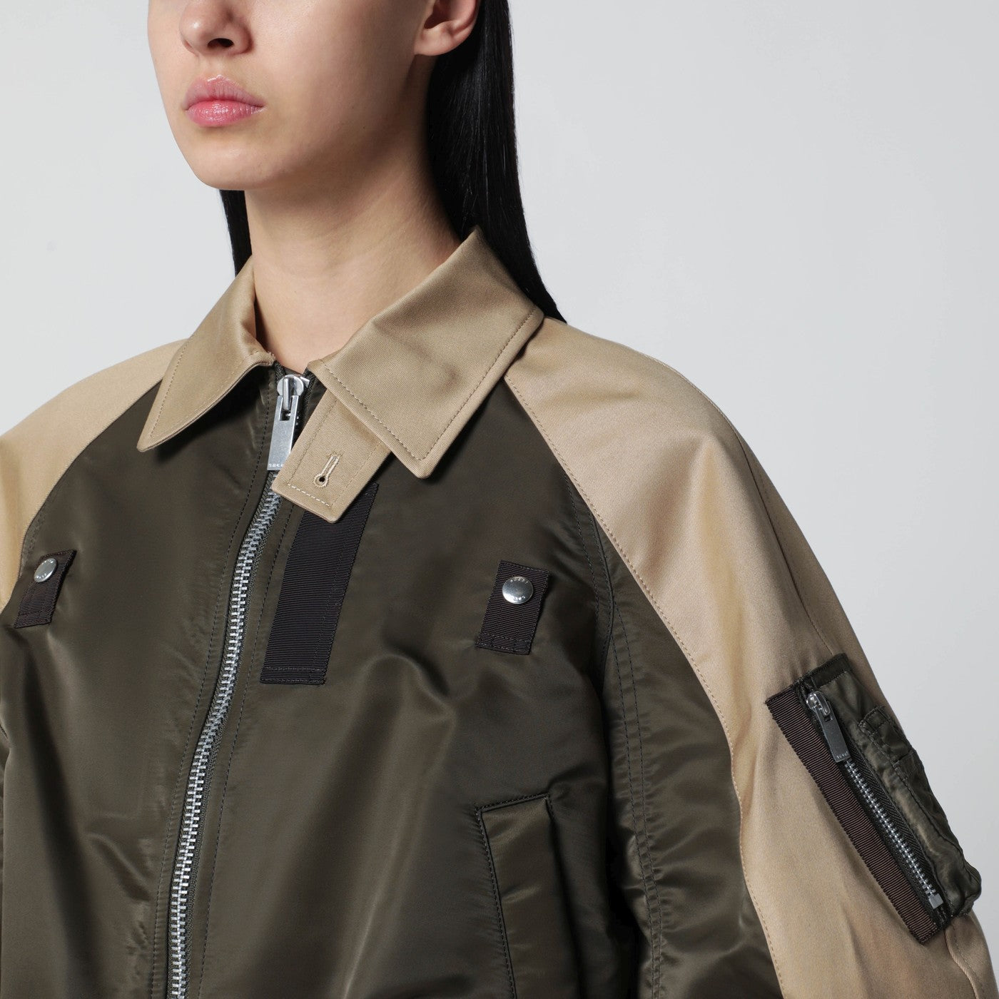 Sacai Khaki Green/Beige Nylon Zip Jacket Women SACAI
