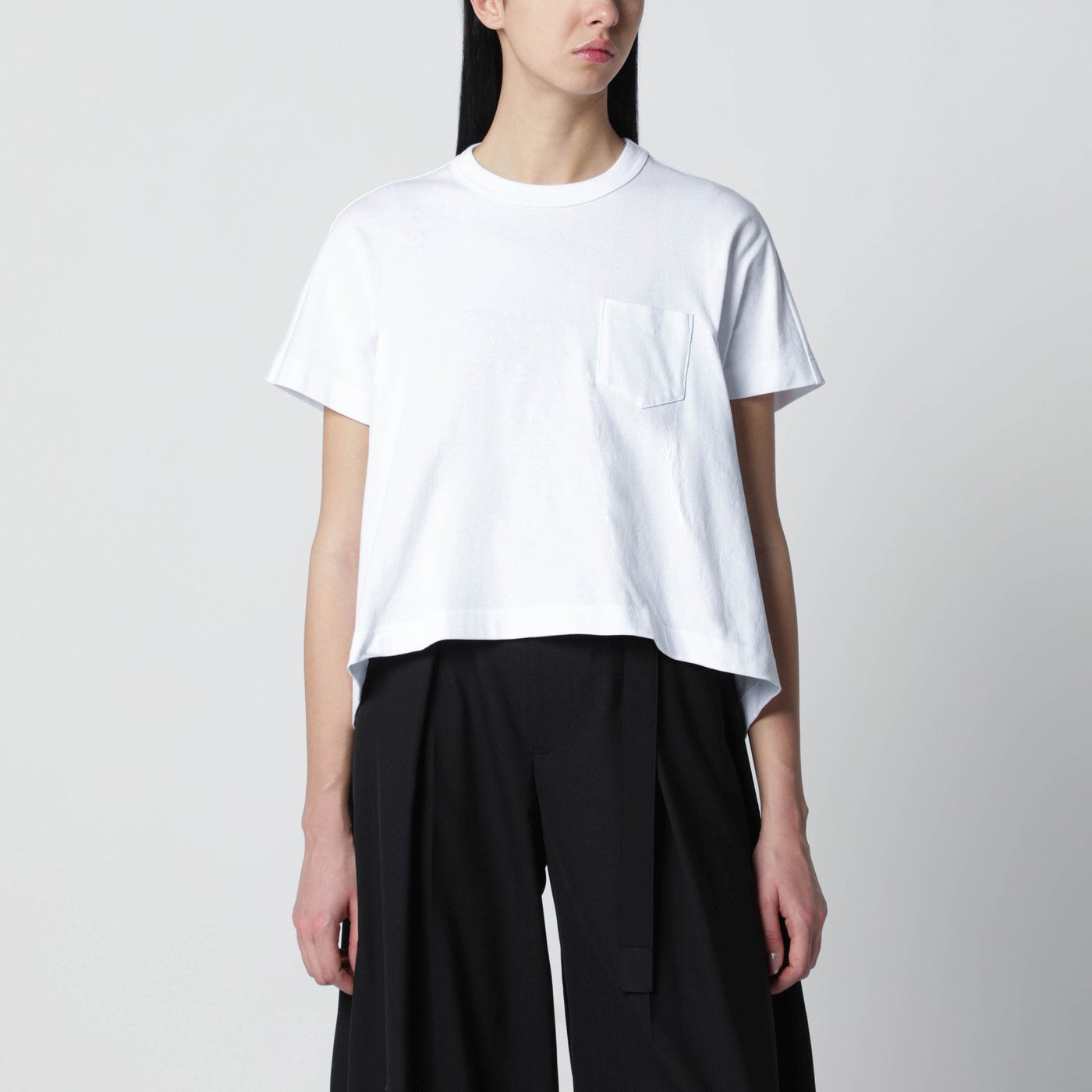 Sacai White Cropped Cotton T-Shirt Women SACAI