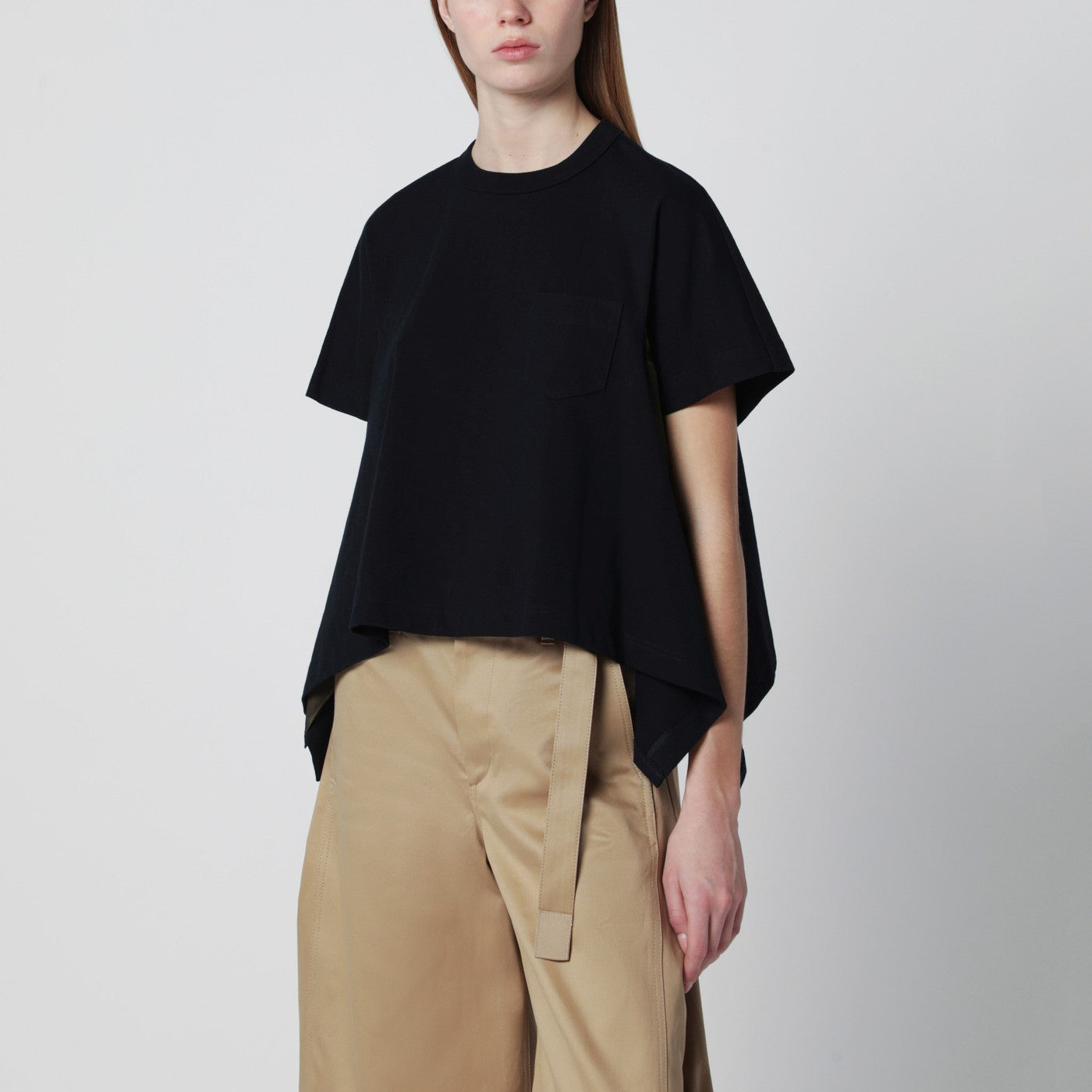 Sacai Navy/Khaki Draped-Hem T-Shirt Women SACAI