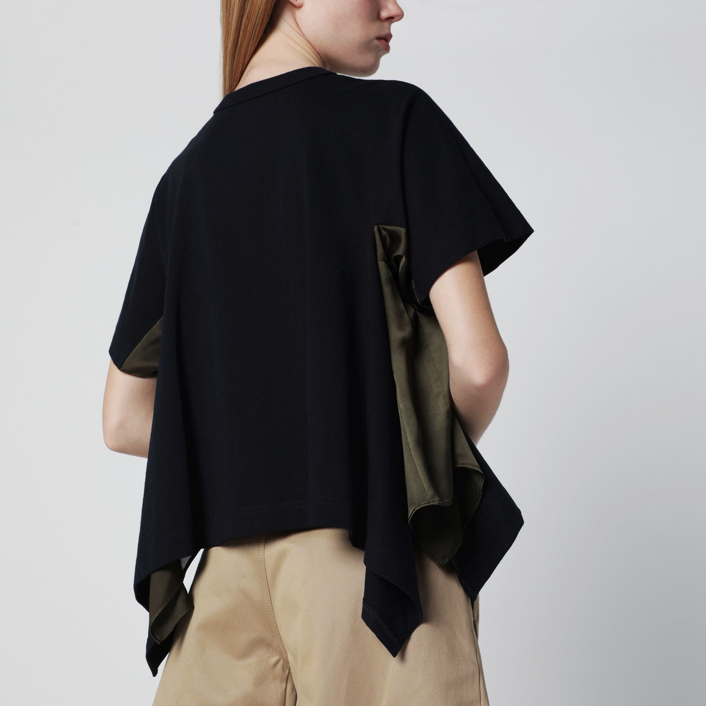 Sacai Navy/Khaki Draped-Hem T-Shirt Women SACAI