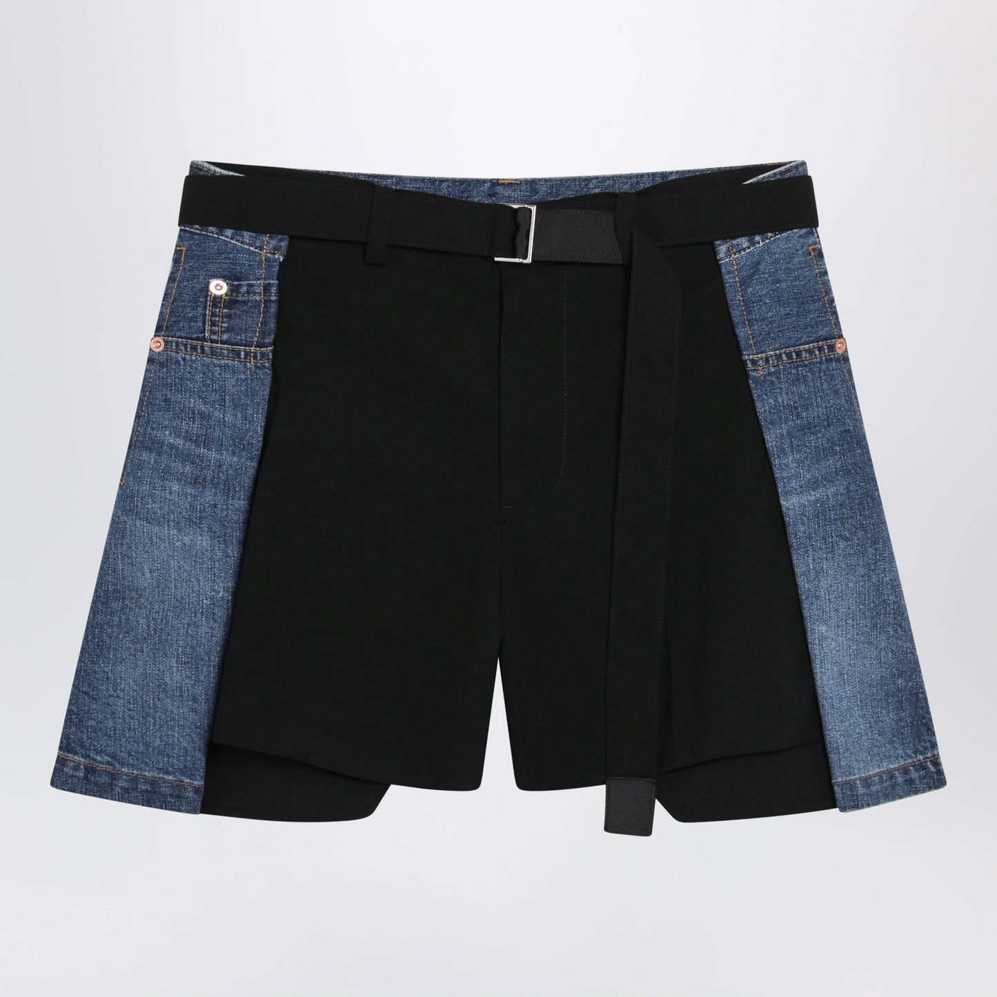 Sacai Black Wool And Denim Shorts Women SACAI