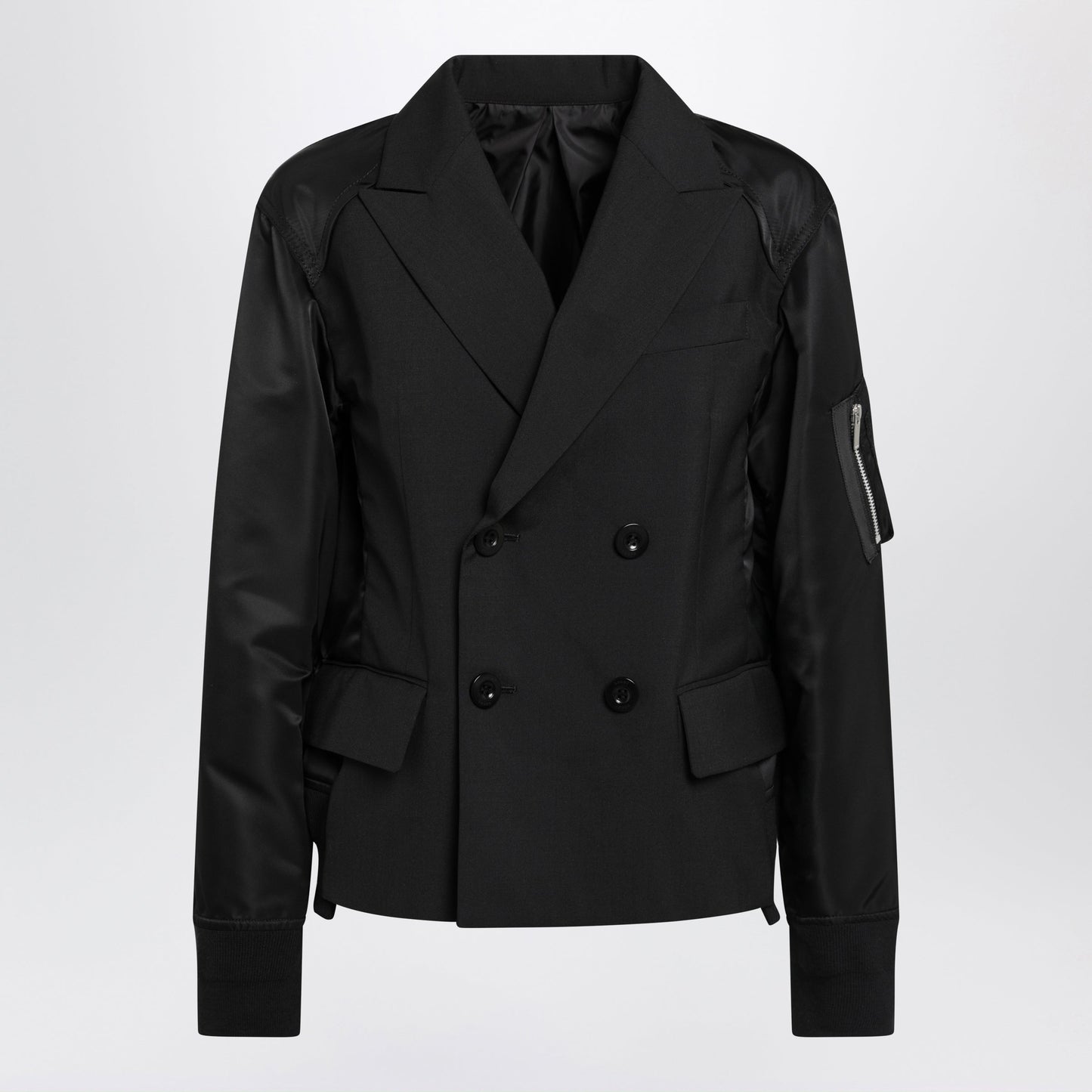 Sacai Black Double-Breasted Wool And Nylon Blend Jacket Women SACAI