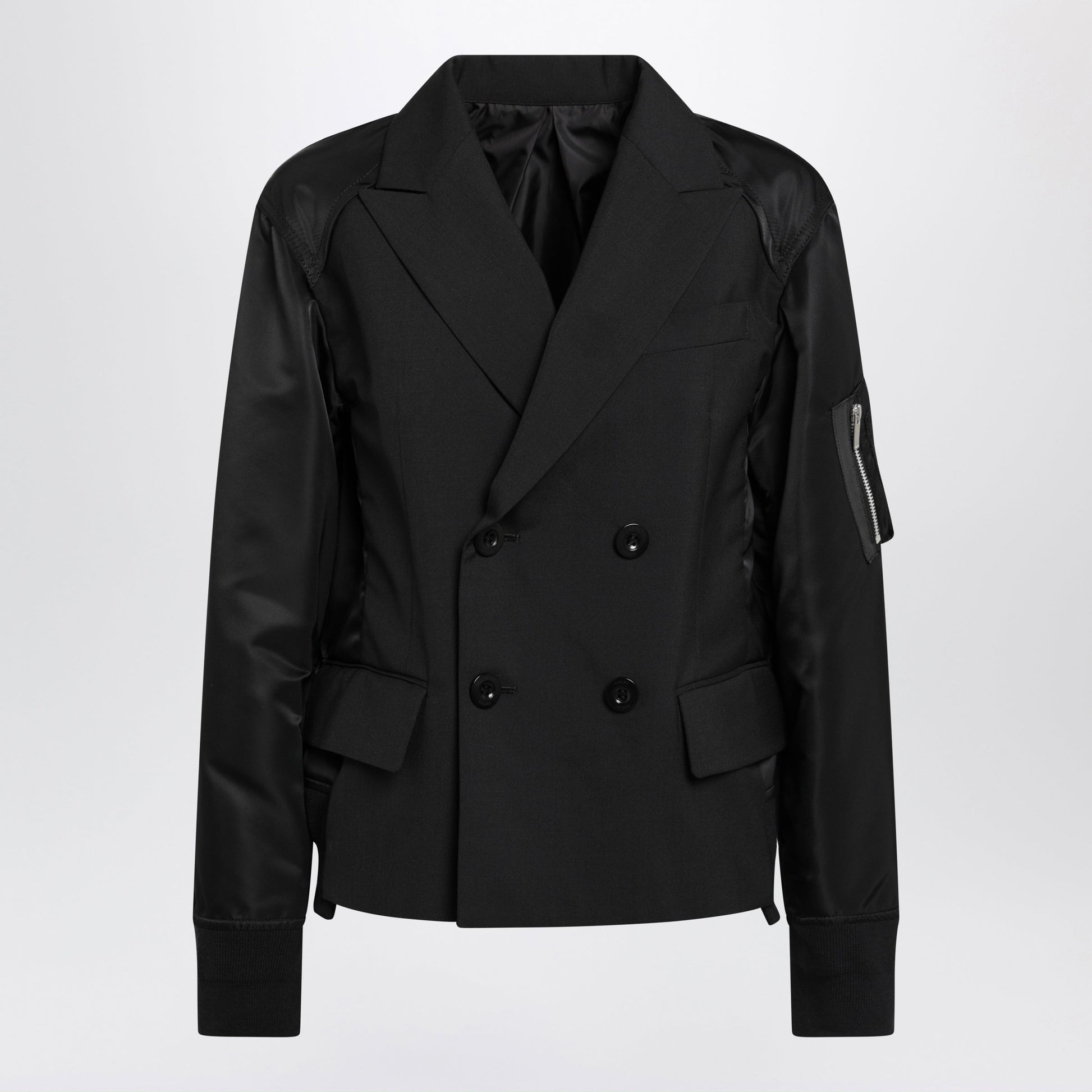Sacai Black Double-Breasted Wool And Nylon Blend Jacket Women SACAI