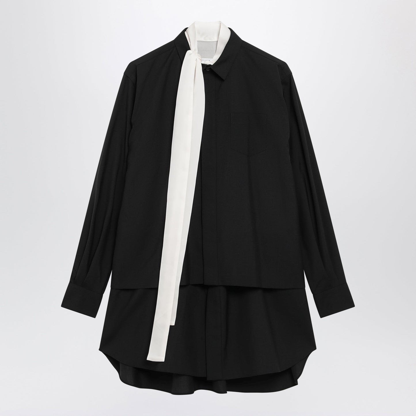 Sacai Black Wool-Blend Mini Shirt Dress Women SACAI