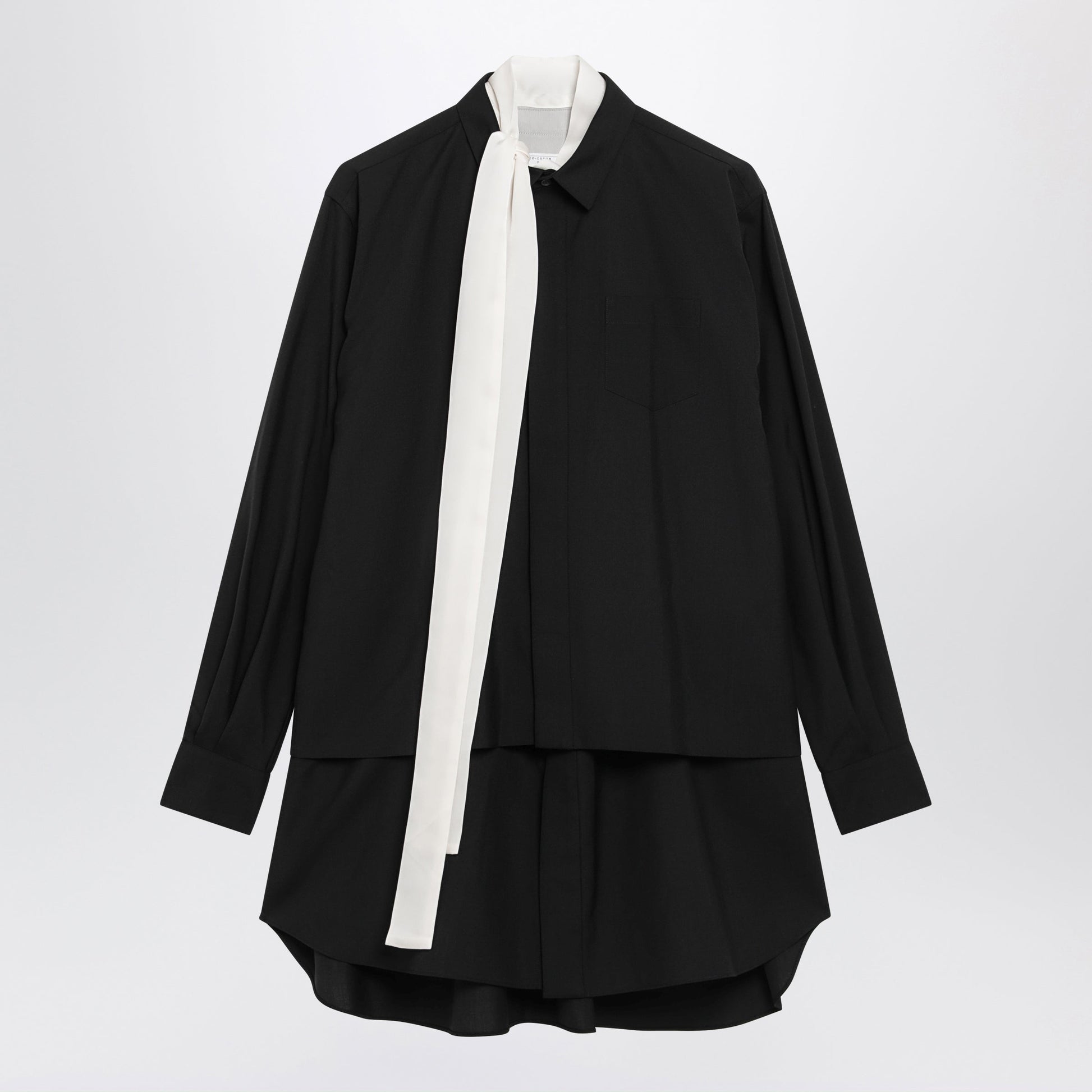 Sacai Black Wool-Blend Mini Shirt Dress Women SACAI