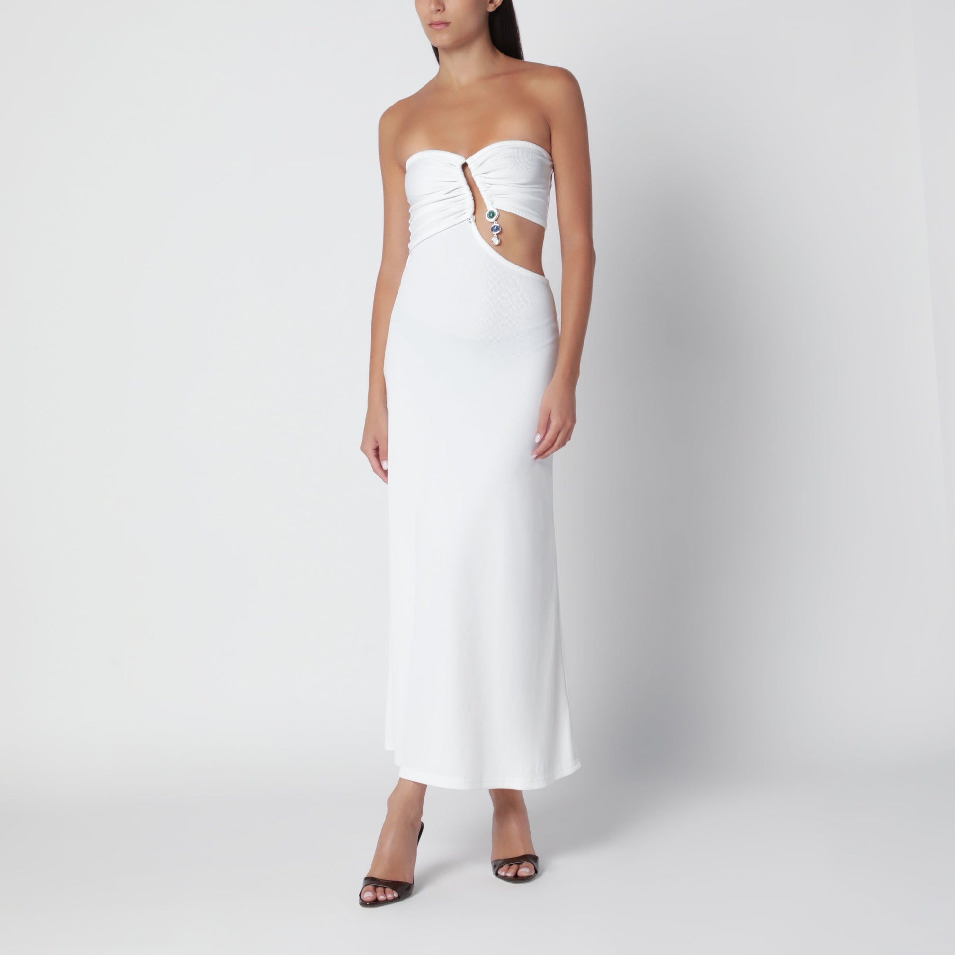 Christopher Esber Strapless White Dress With Crystal Pendant Women CHRISTOPHER ESBER