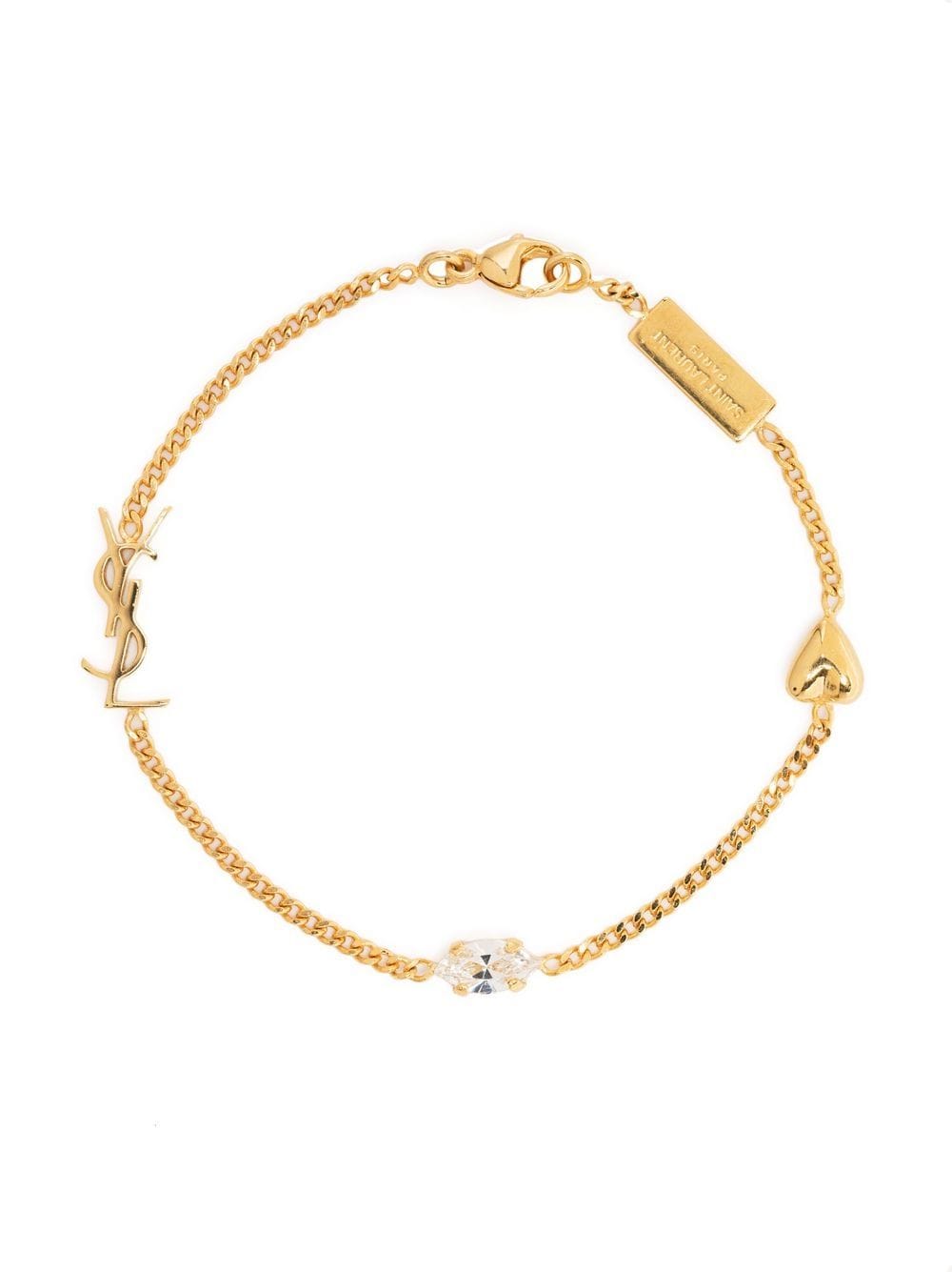 Saint Laurent Women Metal And Rhinestone Cassandre Heart Charm Bracelet SAINT LAURENT