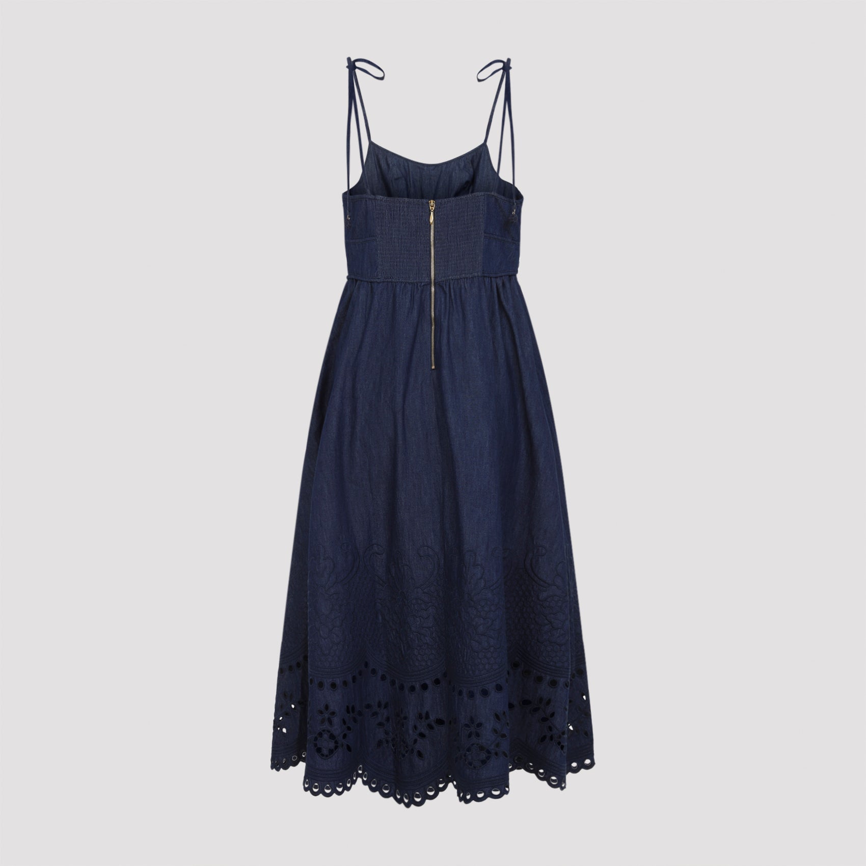 Zimmerman Mahon Broderie Denim Midi Dress Women ZIMMERMANN