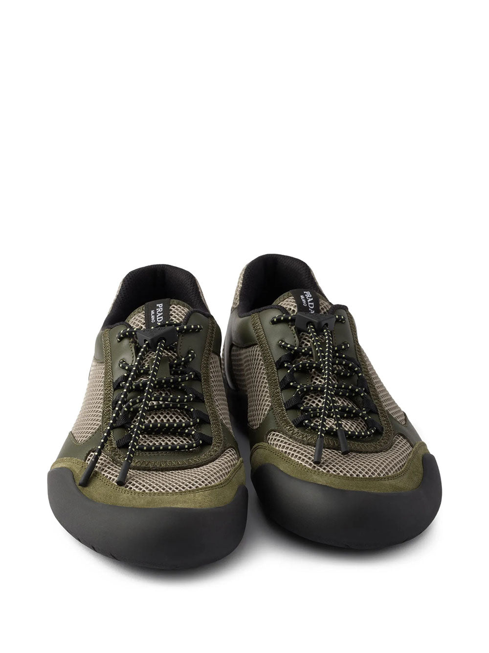 Prada Men Speedrock Leather And Mesh Fabric Sneakers PRADA