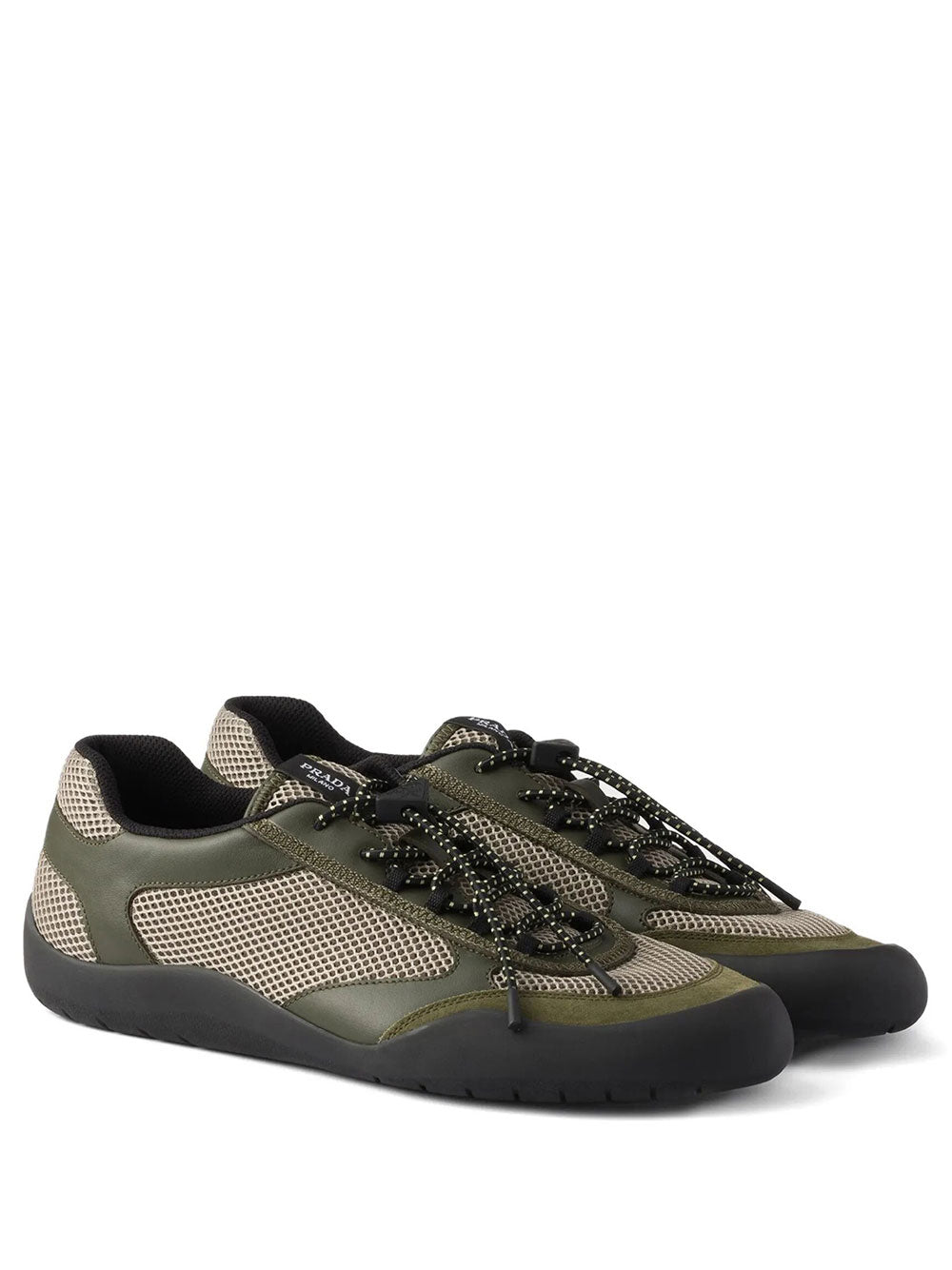 Prada Men Speedrock Leather And Mesh Fabric Sneakers PRADA