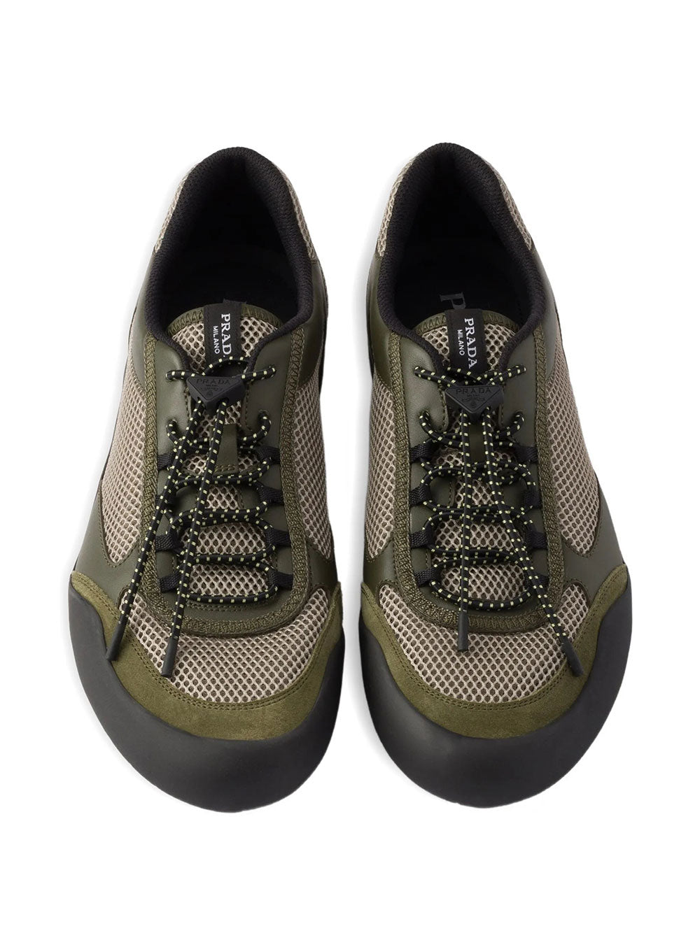 Prada Men Speedrock Leather And Mesh Fabric Sneakers PRADA