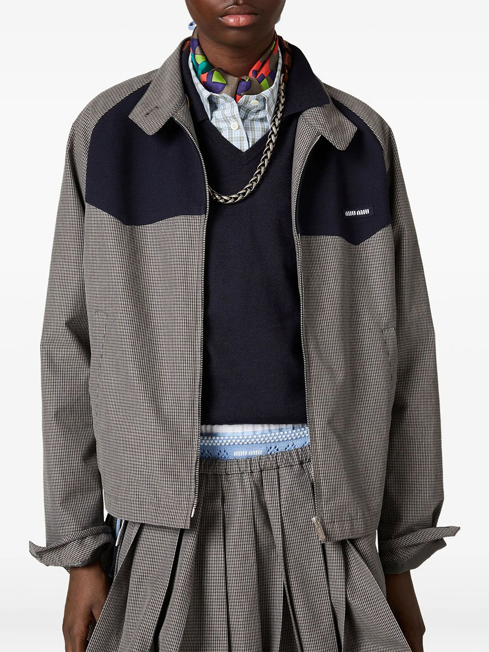 Miu Miu Women Gingham Check Blouson Jacket MIU MIU