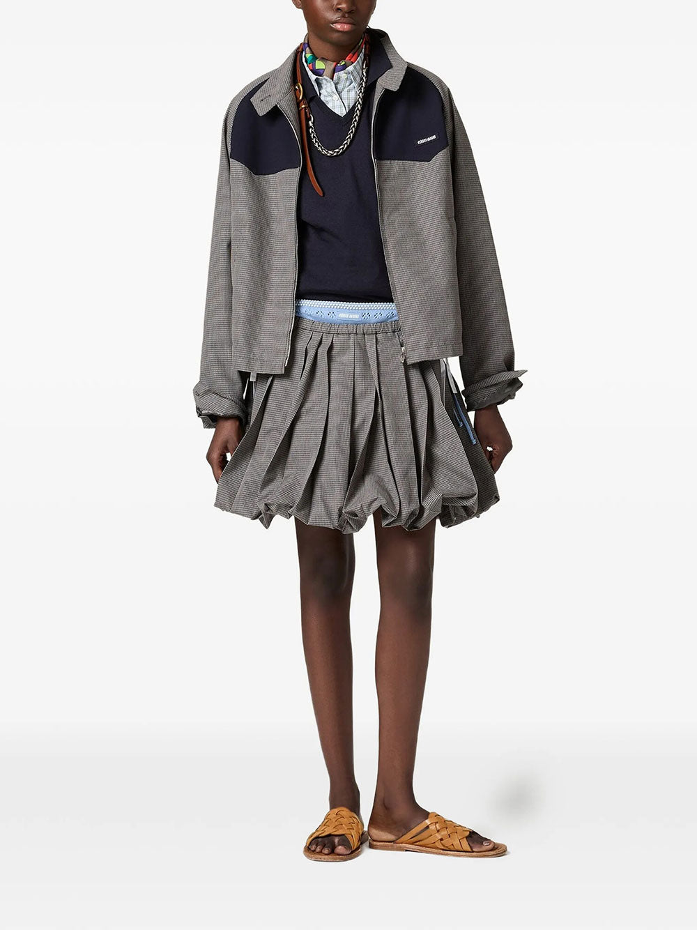 Miu Miu Women Gingham Check Blouson Jacket MIU MIU