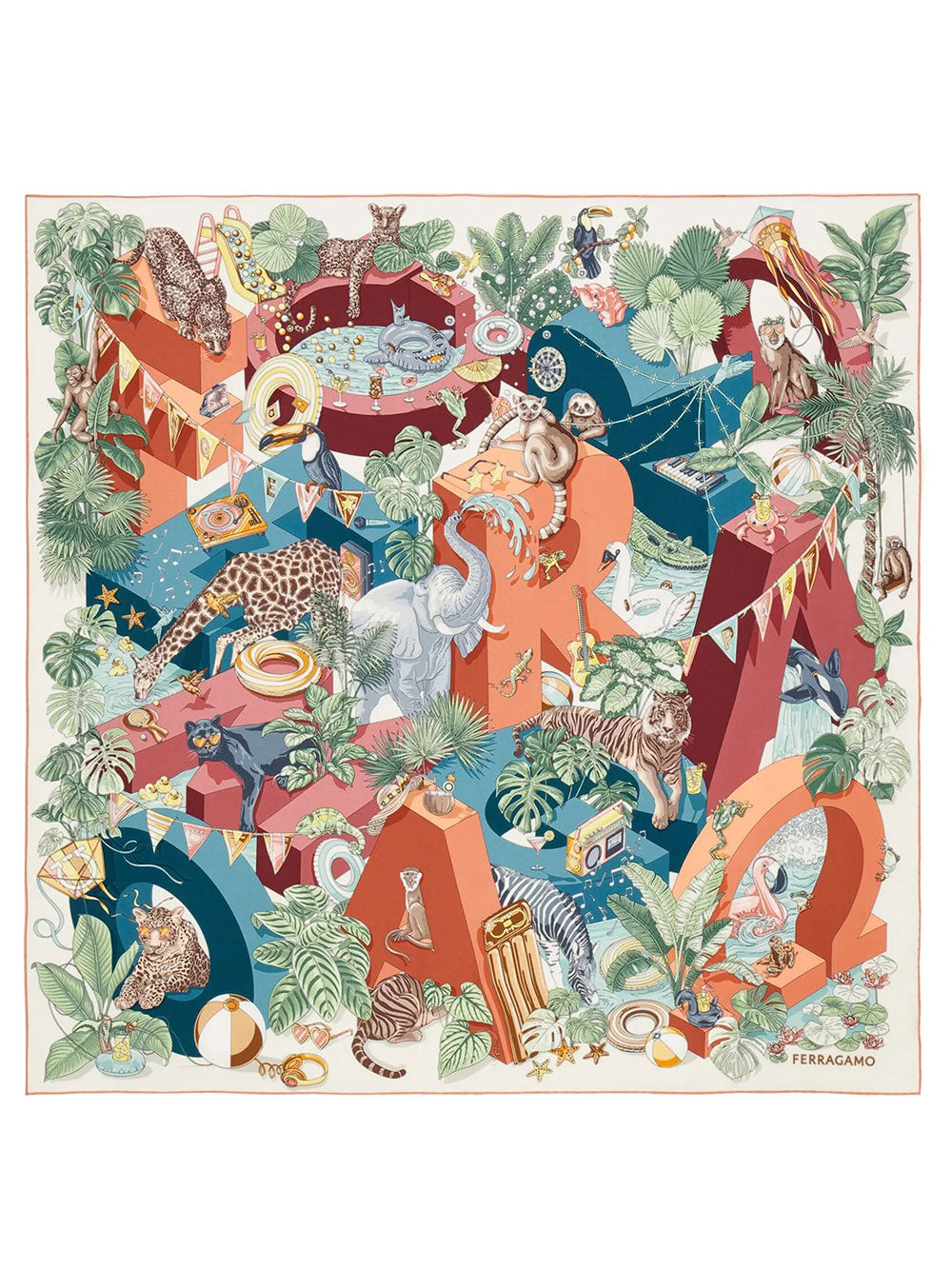 Ferragamo Women Jungle Party Print Silk Scarf FERRAGAMO