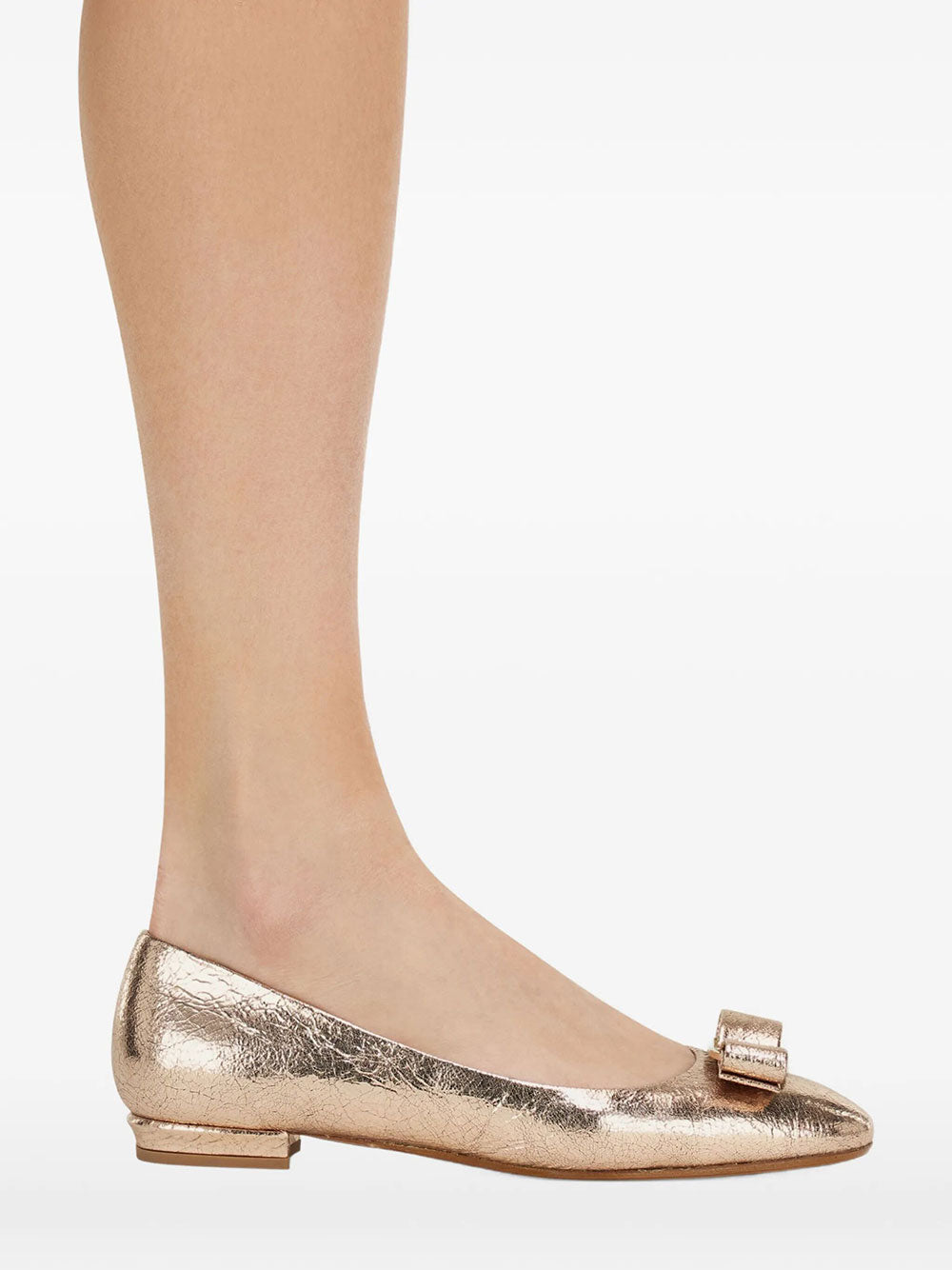 Ferragamo Women Vara Bow Craquelé Finish Leather Ballerinas FERRAGAMO