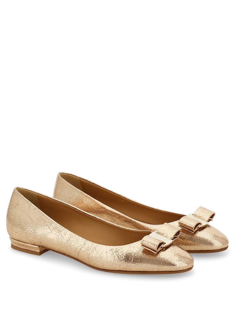 Ferragamo Women Vara Bow Craquelé Finish Leather Ballerinas FERRAGAMO