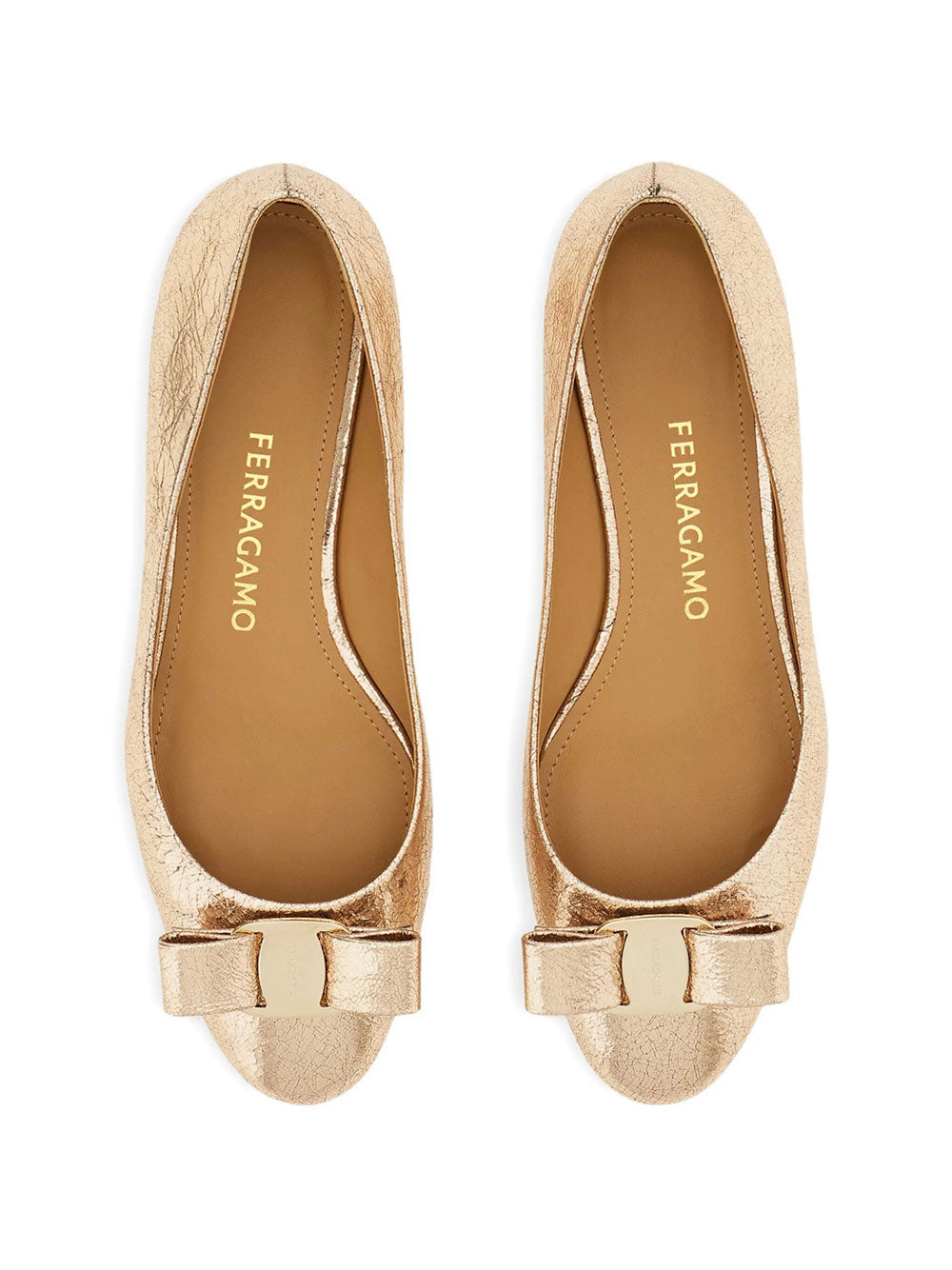 Ferragamo Women Vara Bow Craquelé Finish Leather Ballerinas FERRAGAMO