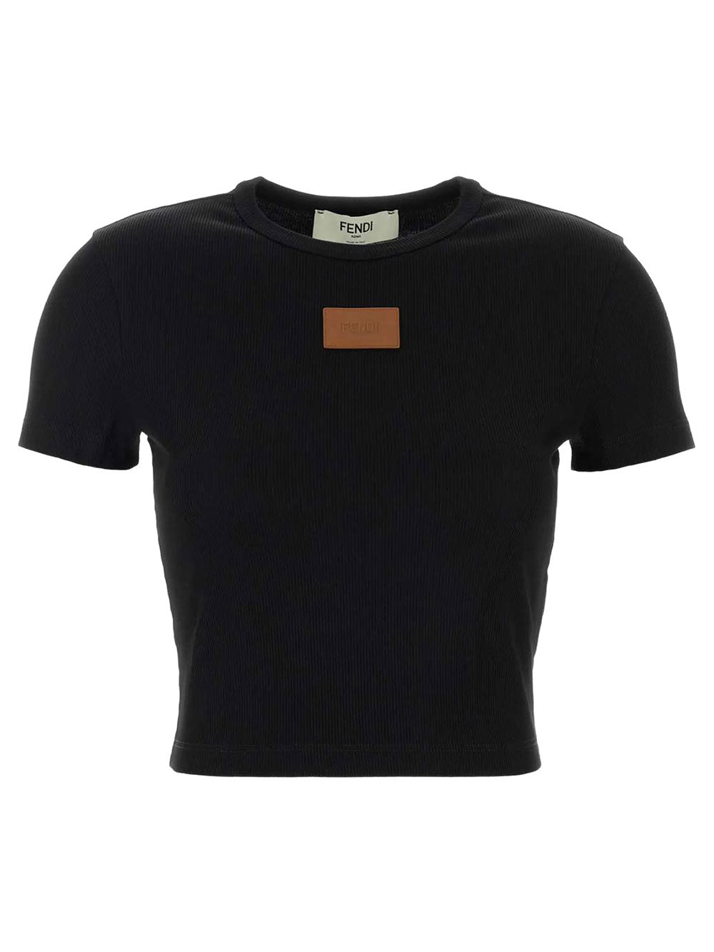 Fendi Women Lea Ribbed Logo-Patch T-Shirt FENDI