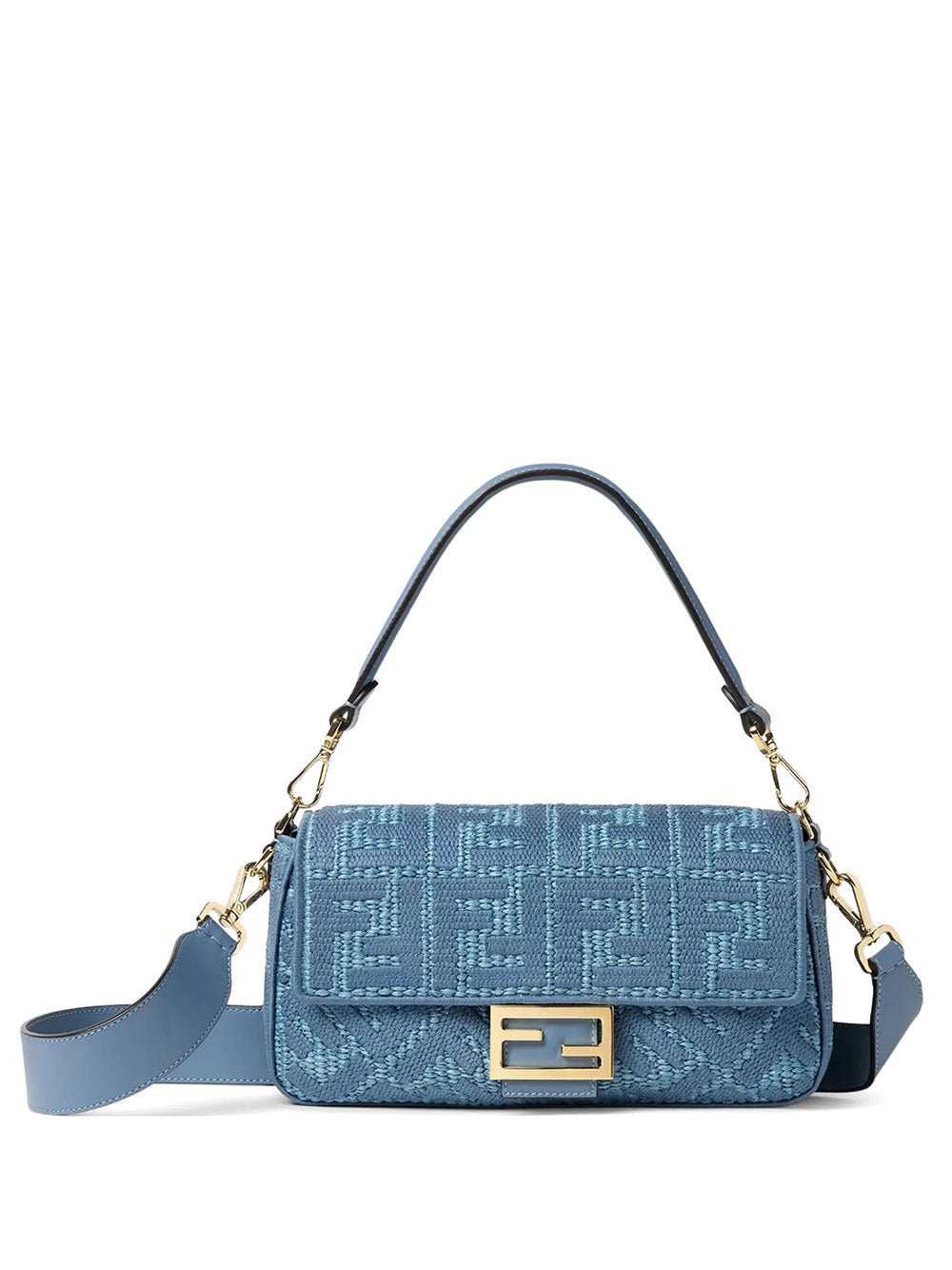 Fendi Women Baguette® Medium Woven Raffia-Effect Bag With Ff Embroidery FENDI